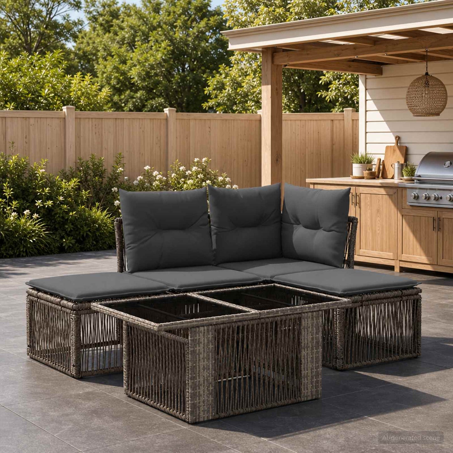 Gartensofa-set 5 stk. Grau Poly-Rattan