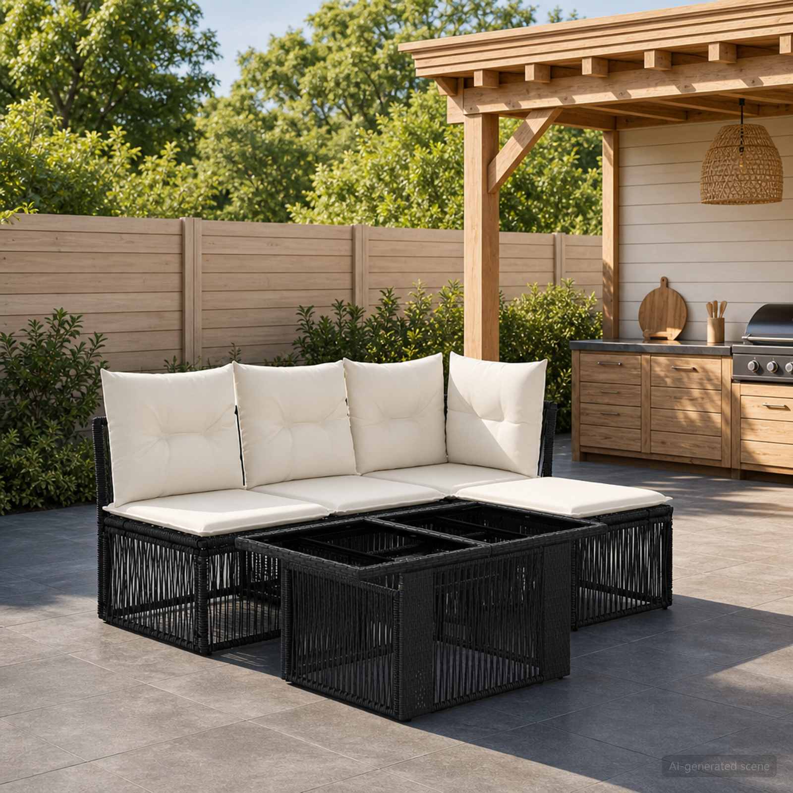 Gartensofa-set 5 stk. Schwarz Poly-Rattan