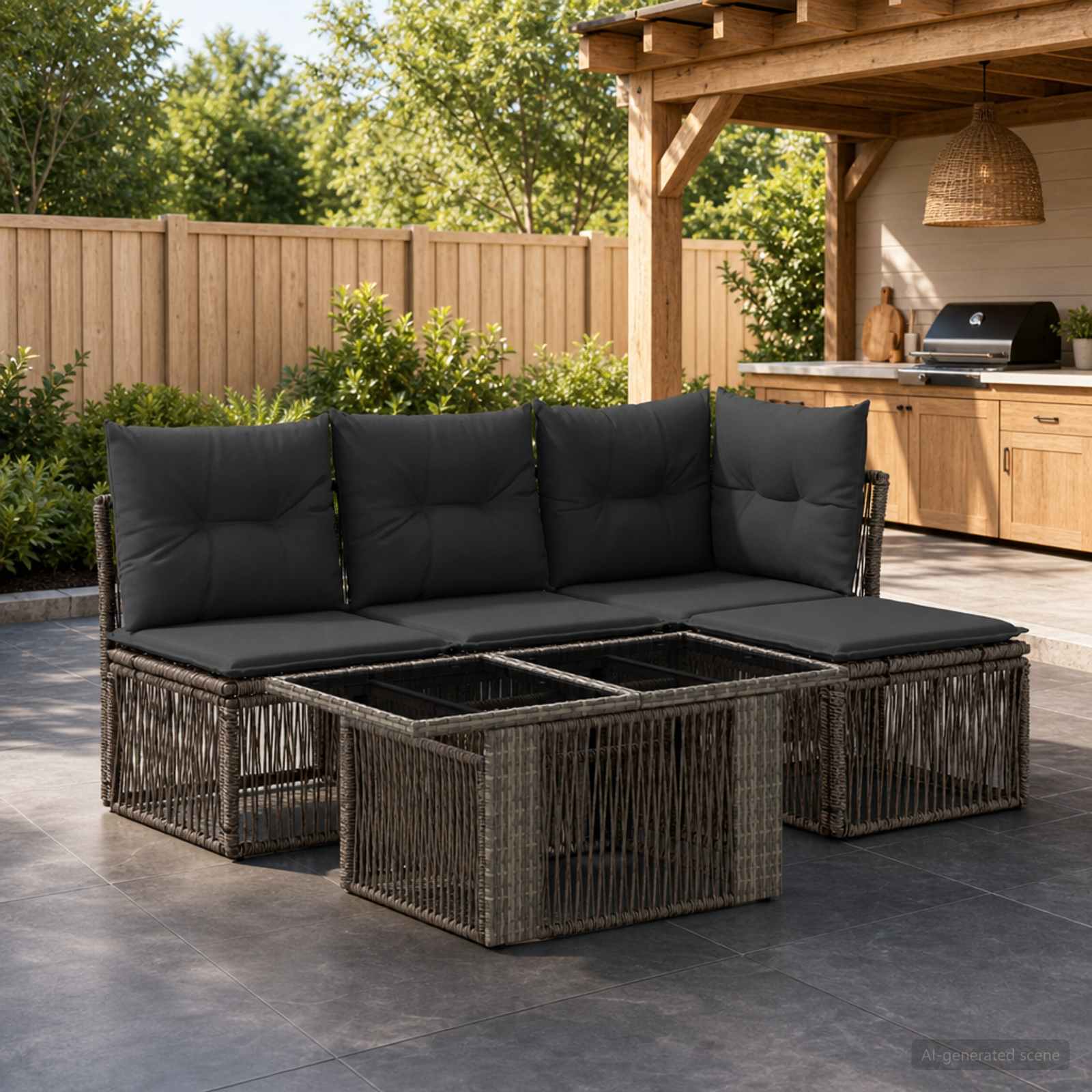 Gartensofa-set 5 stk. Grau Poly-Rattan