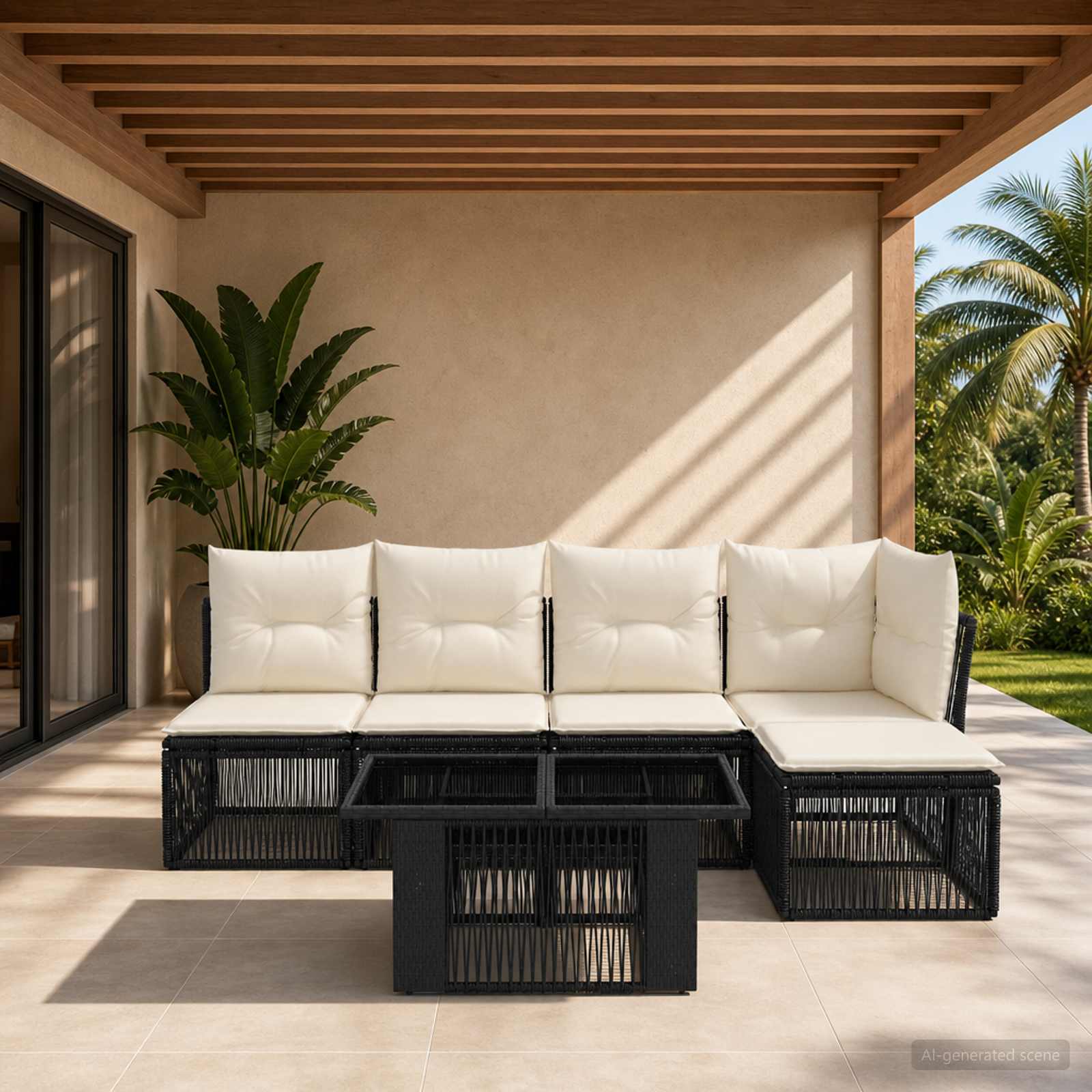 Gartensofa-set 6 stk. Schwarz Poly-Rattan