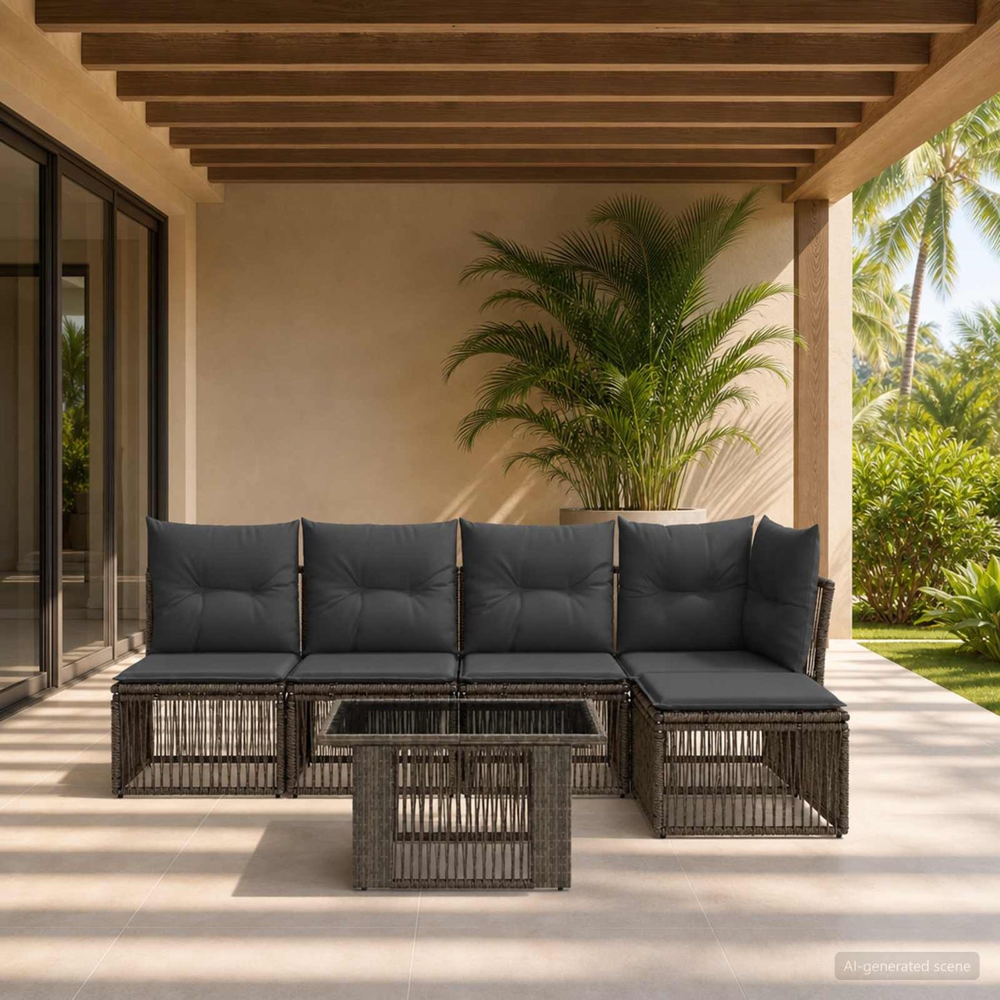 Gartensofa-set 6 stk. Grau Poly-Rattan