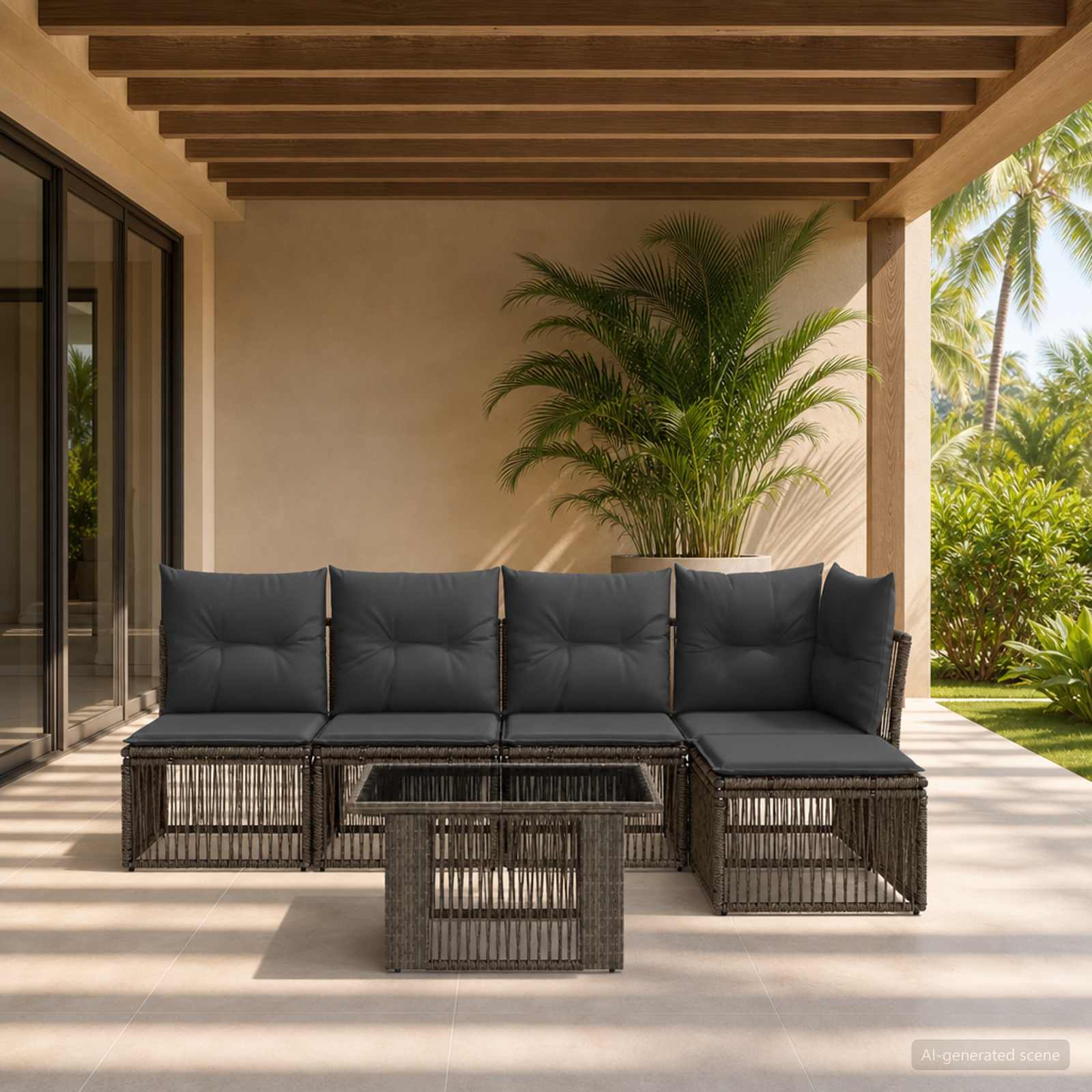 Gartensofa-set 6 stk. Grau Poly-Rattan