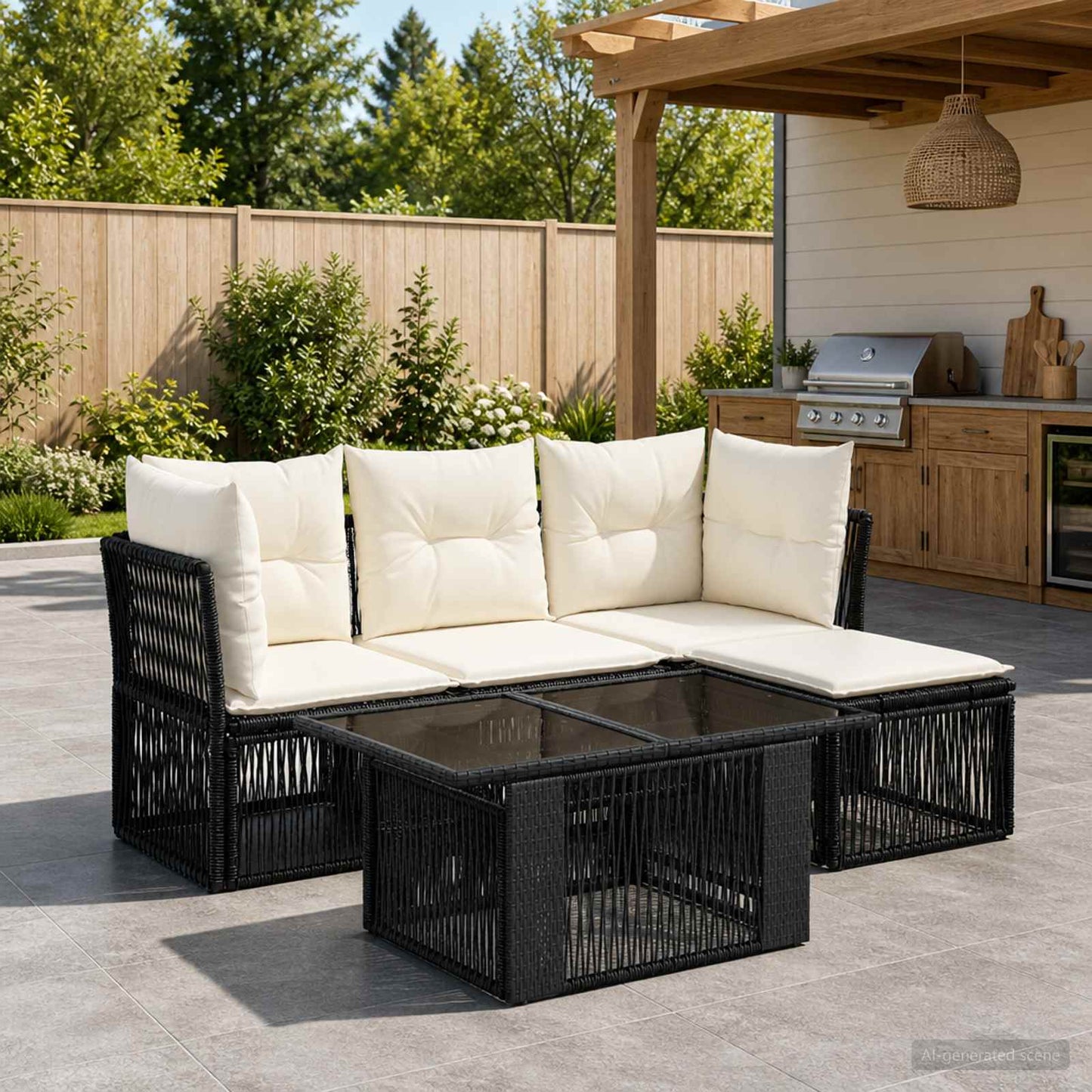 Gartensofa-set 5 stk. Schwarz Poly-Rattan
