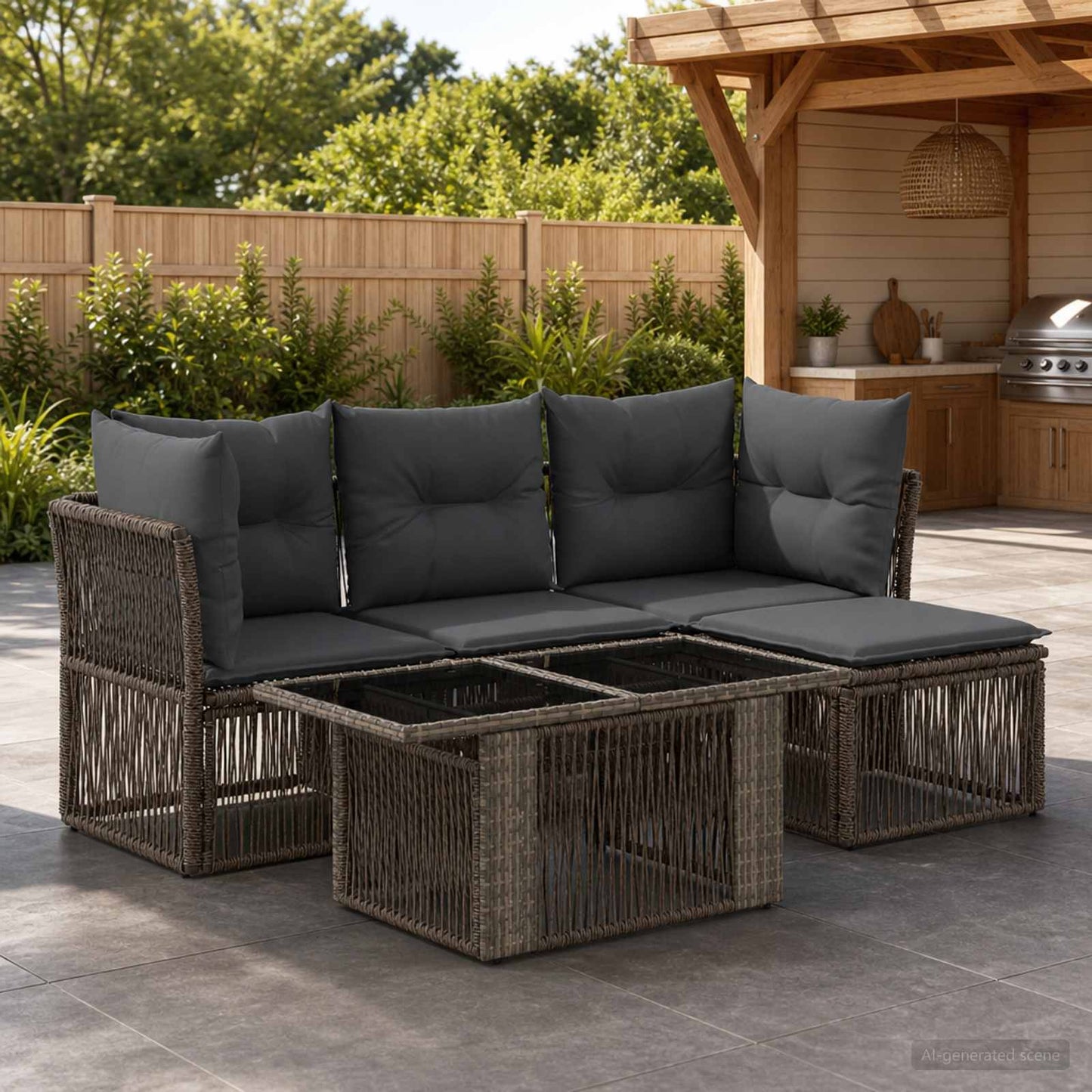 Gartensofa-set 5 stk. Grau Poly-Rattan