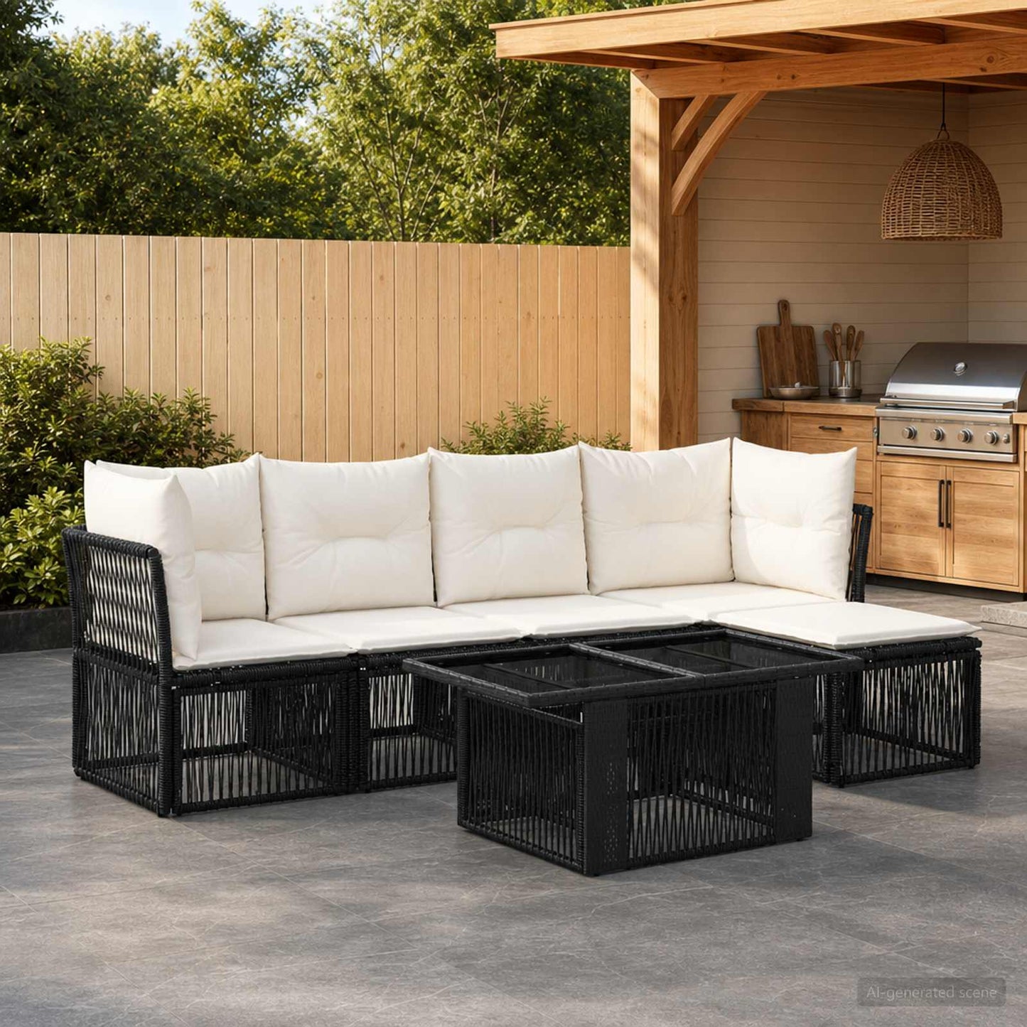 Gartensofa-set 6 stk. Schwarz Poly-Rattan