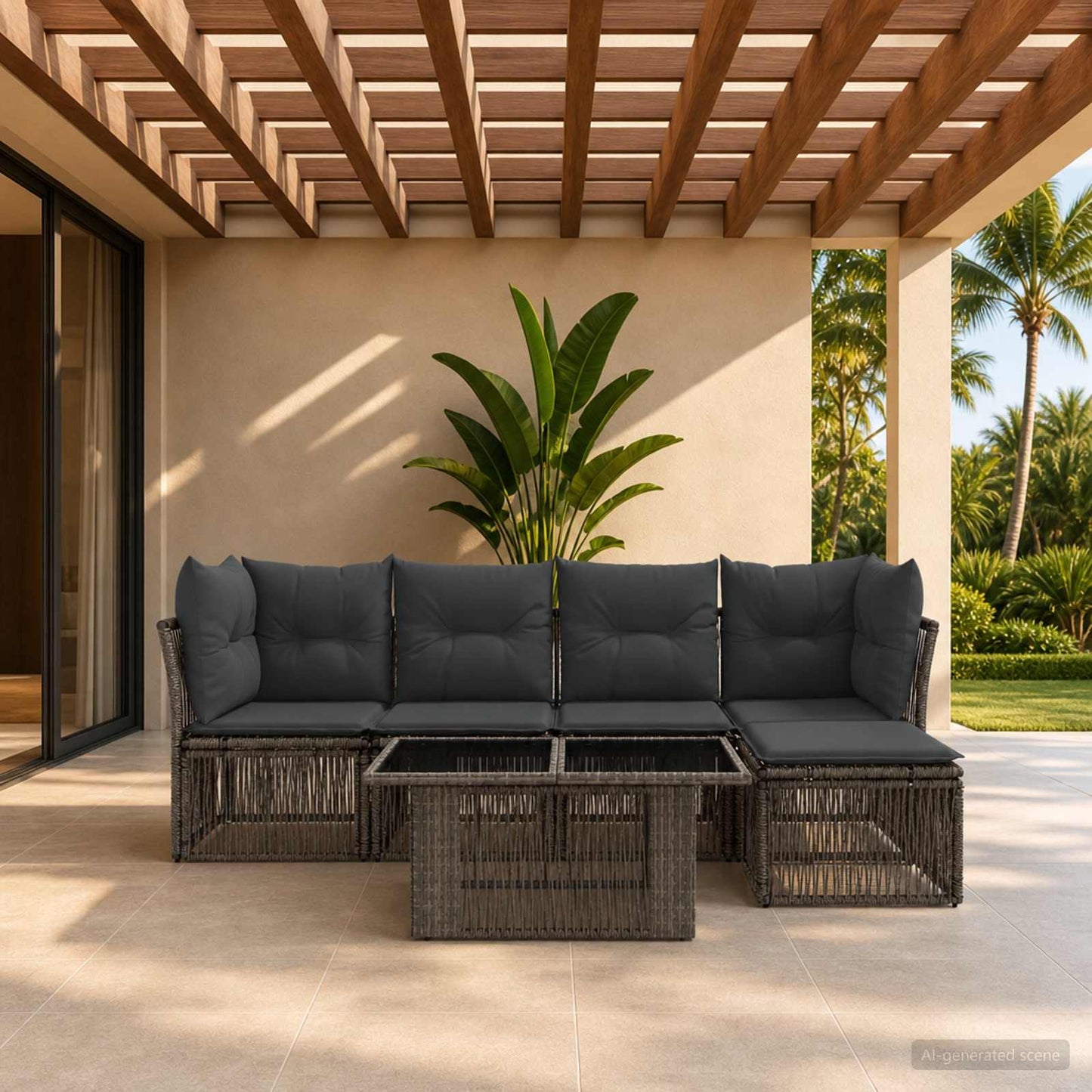 Gartensofa-set 6 stk. Grau Poly-Rattan