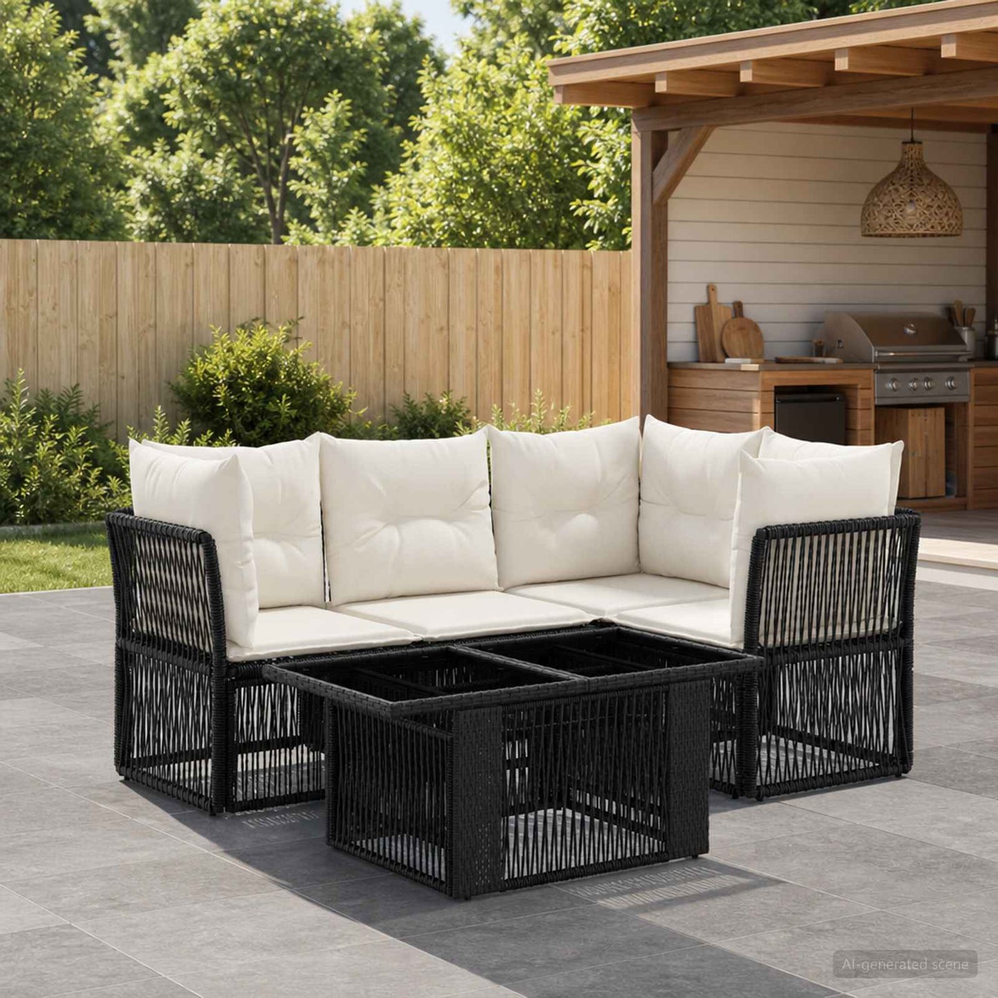 Gartensofa-set 5 stk. Schwarz Poly-Rattan