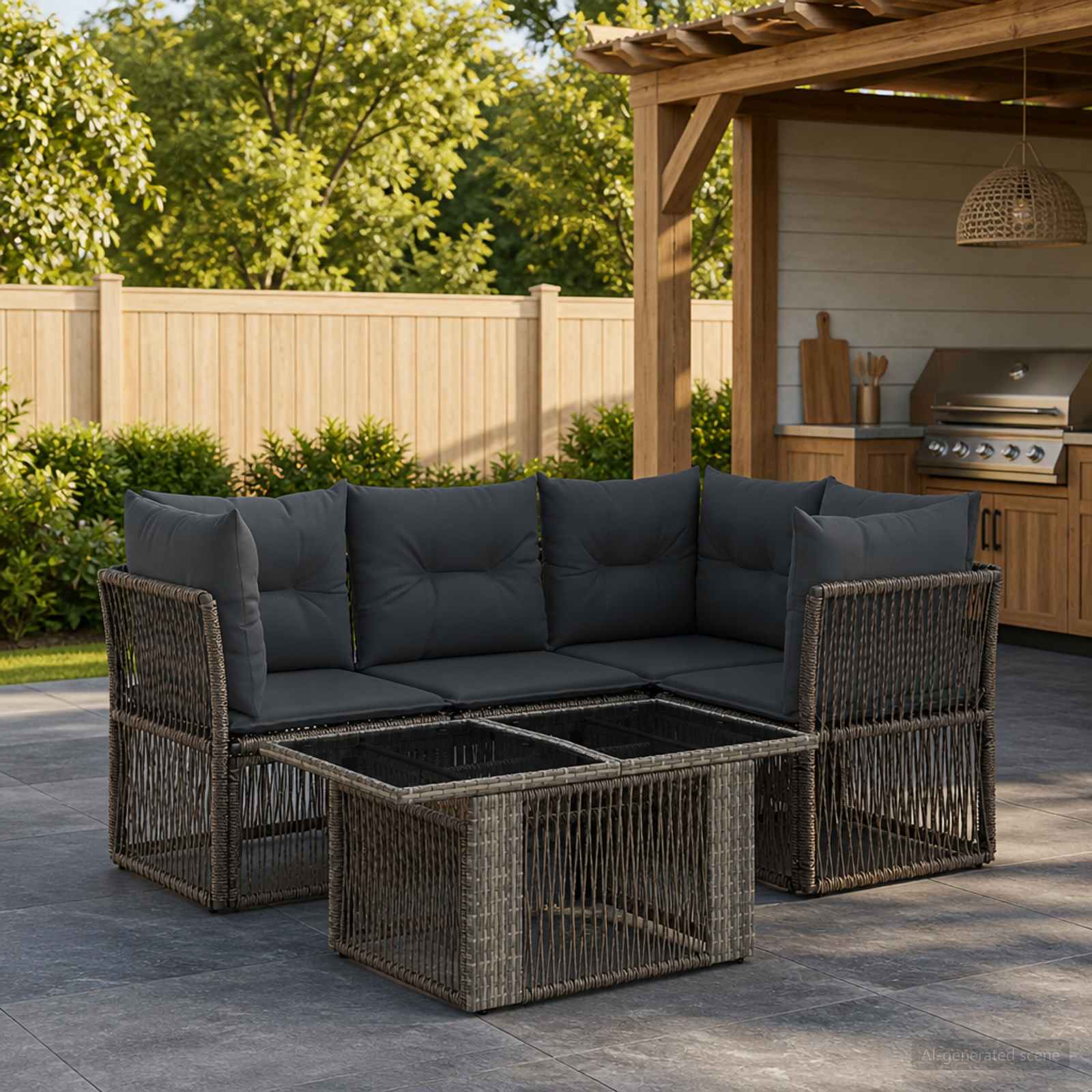 Gartensofa-set 5 stk. Grau Poly-Rattan