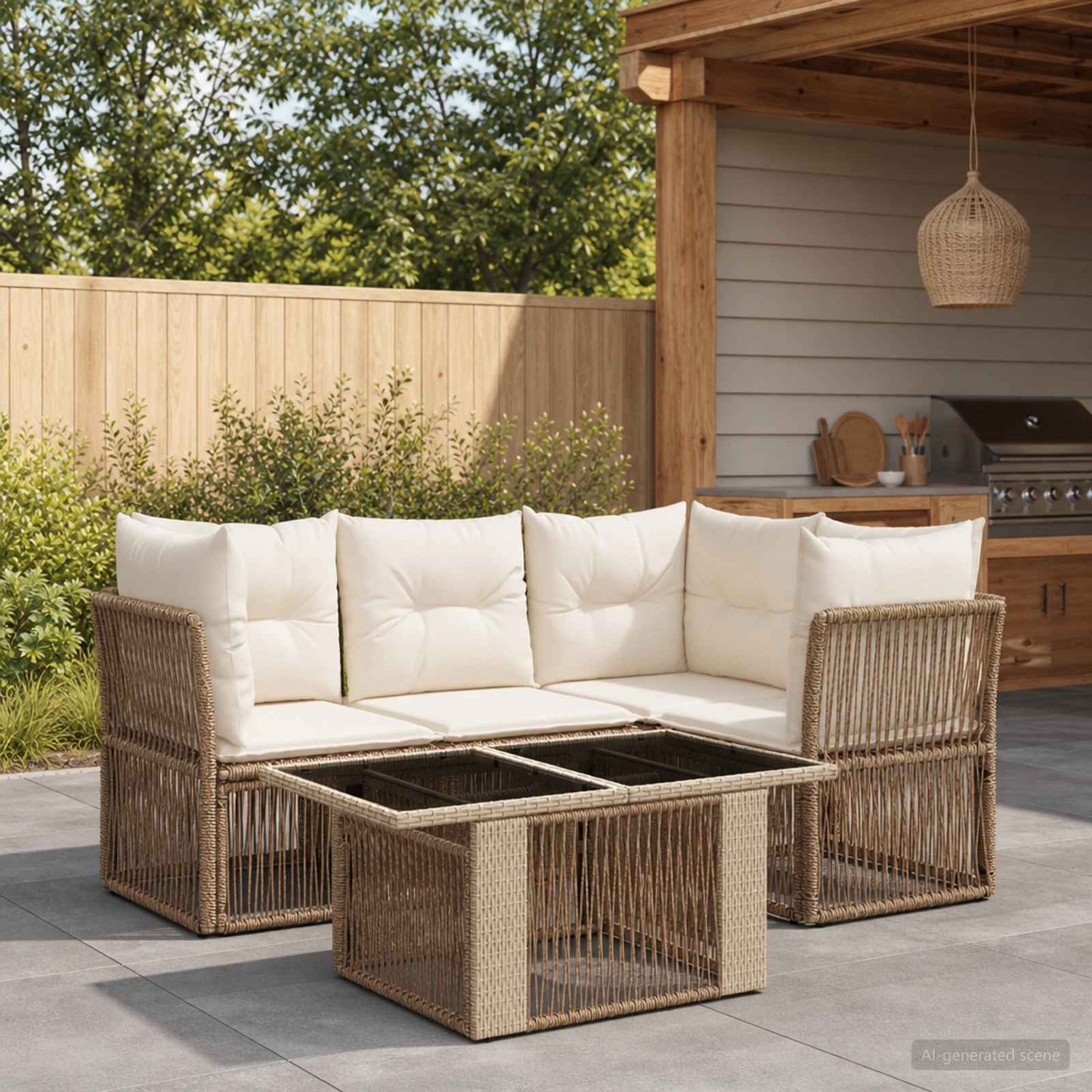 Gartensofa-set 5 stk. Beige Poly-Rattan