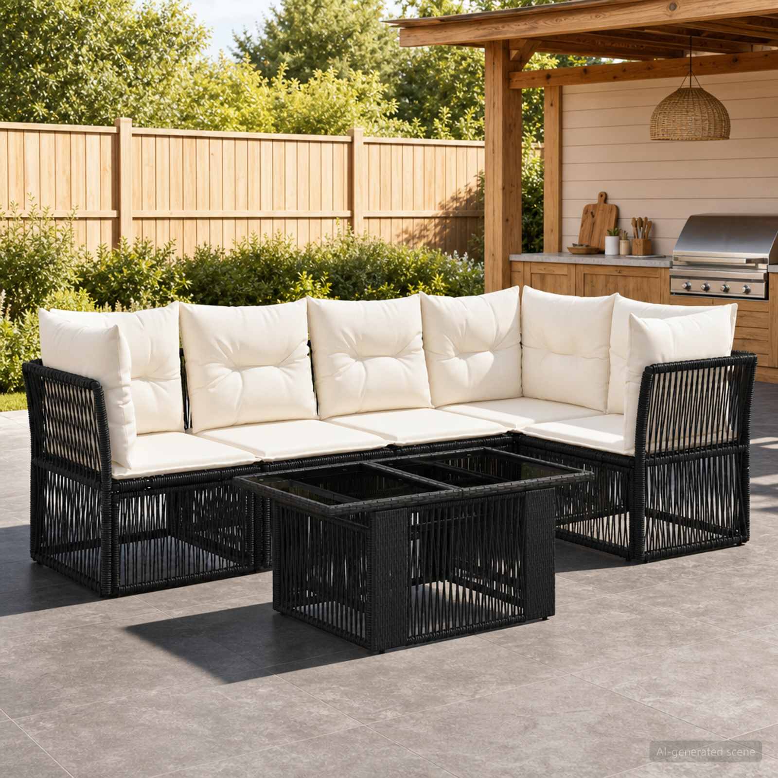 Gartensofa-set 6 stk. Schwarz Poly-Rattan