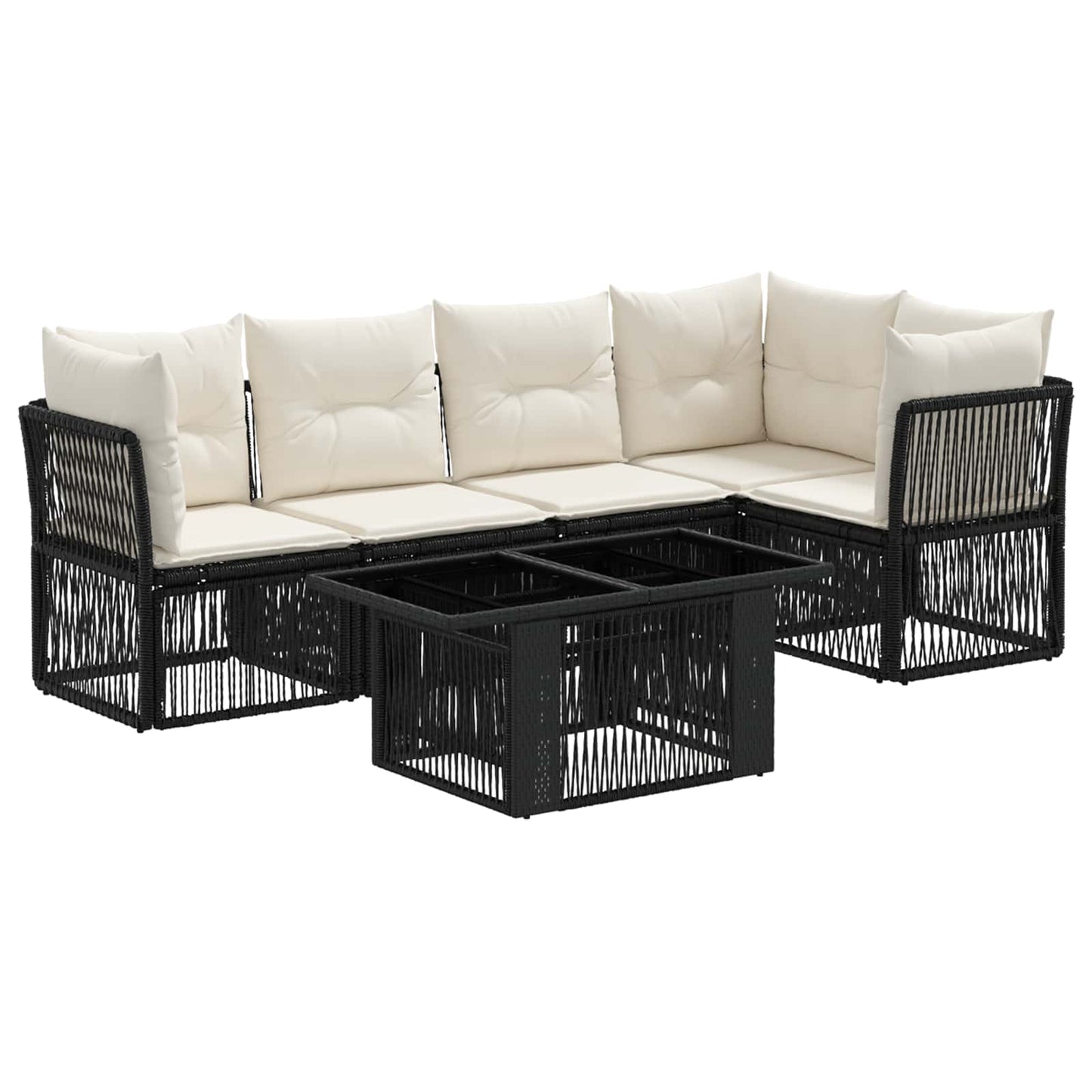 Gartensofa-set 6 stk. Schwarz Poly-Rattan