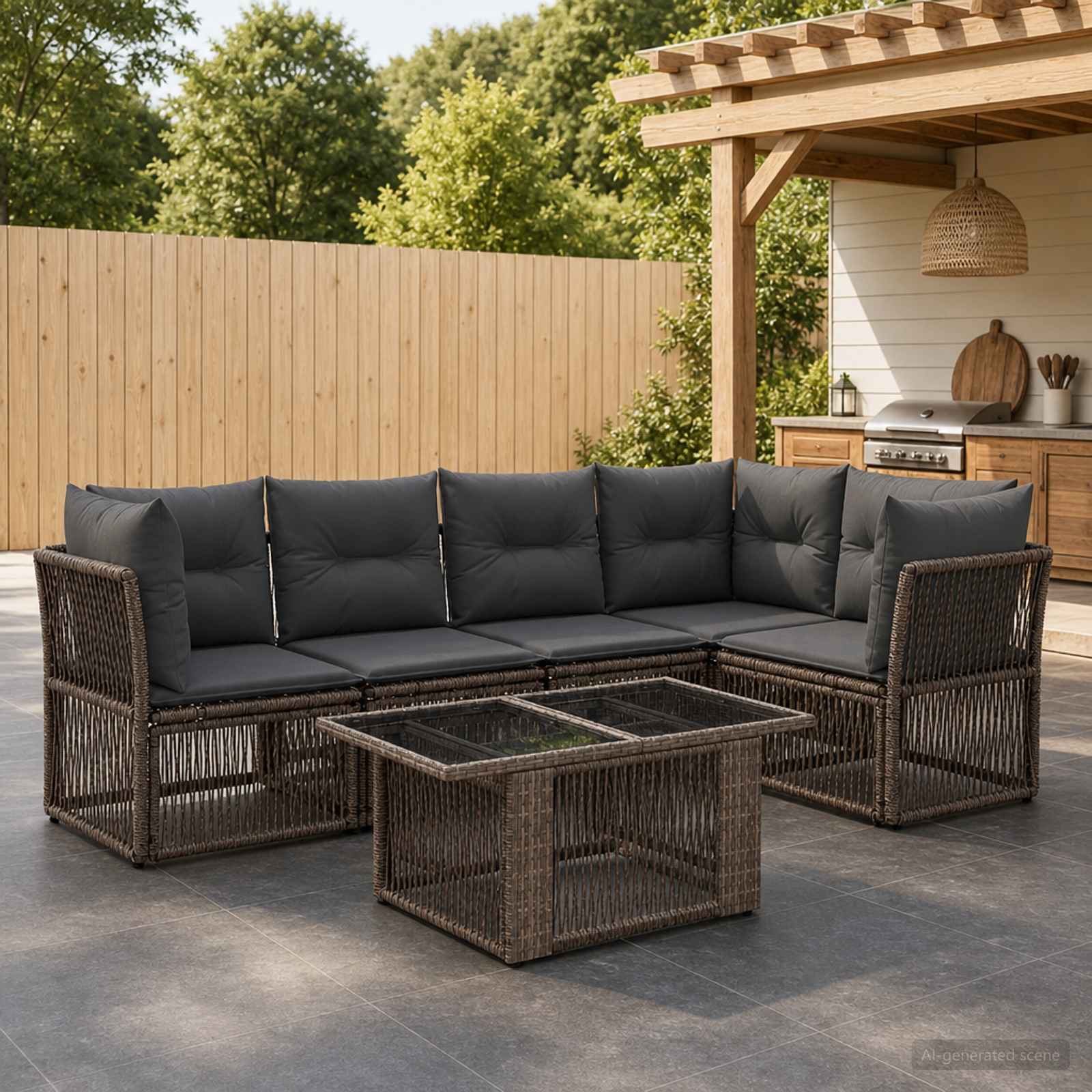 Gartensofa-set 6 stk. Grau Poly-Rattan