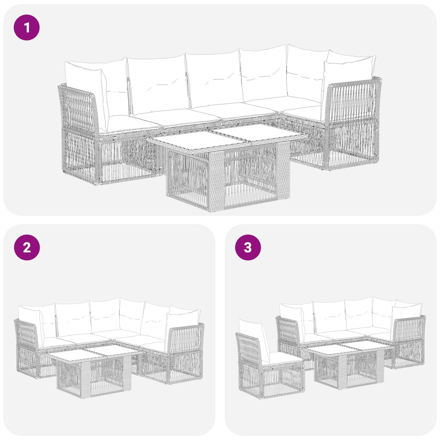 Gartensofa-set 6 stk. Grau Poly-Rattan