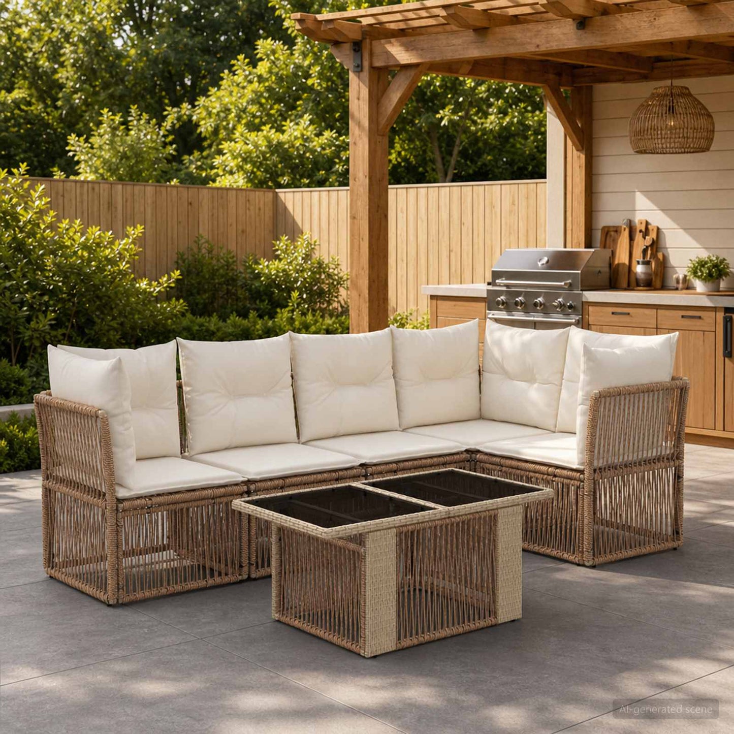 Gartensofa-set 6 stk. Beige Poly-Rattan