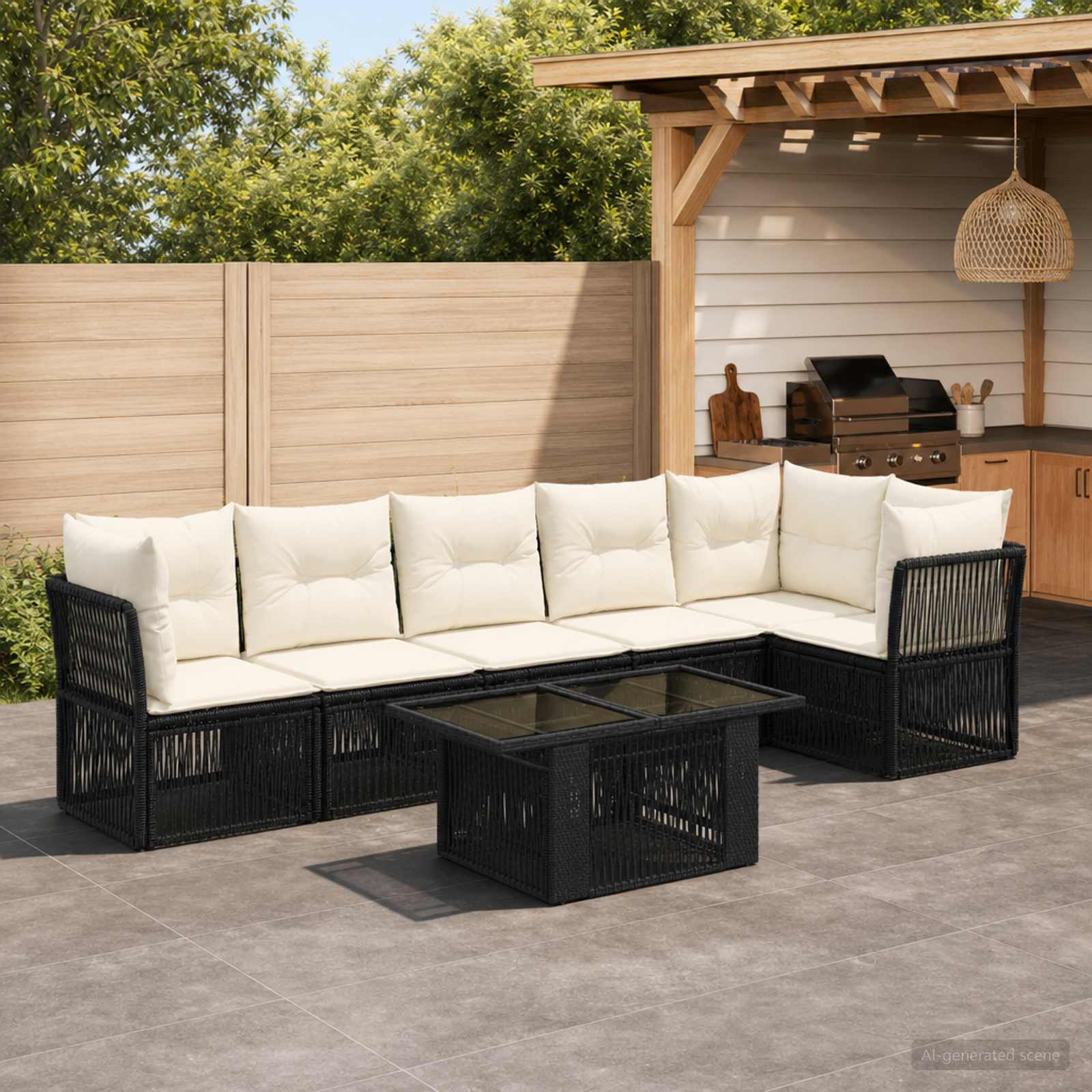 Gartensofa-set 7 stk. Schwarz Poly-Rattan