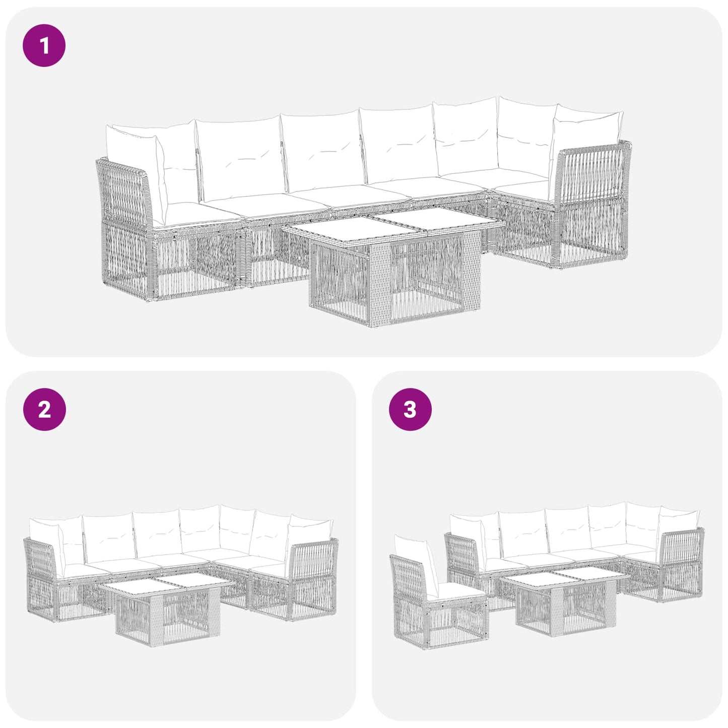 Gartensofa-set 7 stk. Schwarz Poly-Rattan