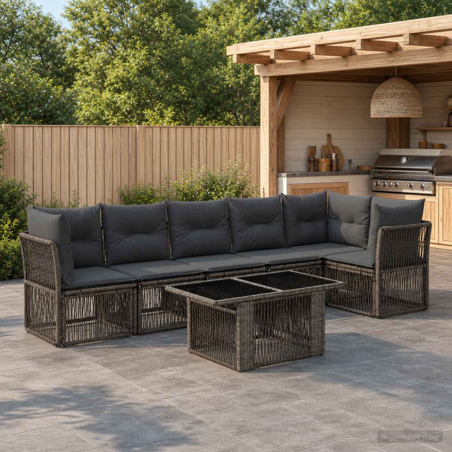 Gartensofa-set 7 stk. Grau Poly-Rattan