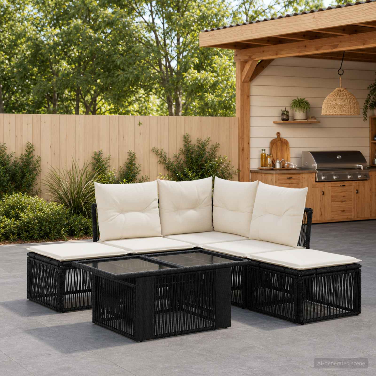 Gartensofa-set 6 stk. Schwarz Poly-Rattan