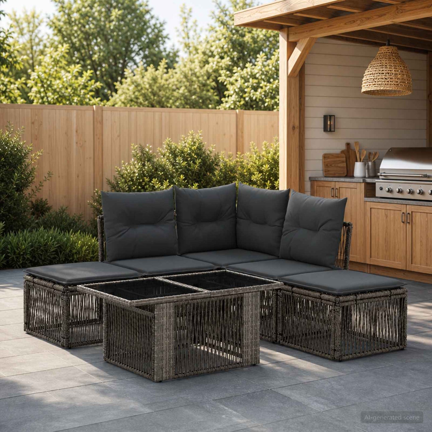 Gartensofa-set 6 stk. Grau Poly-Rattan
