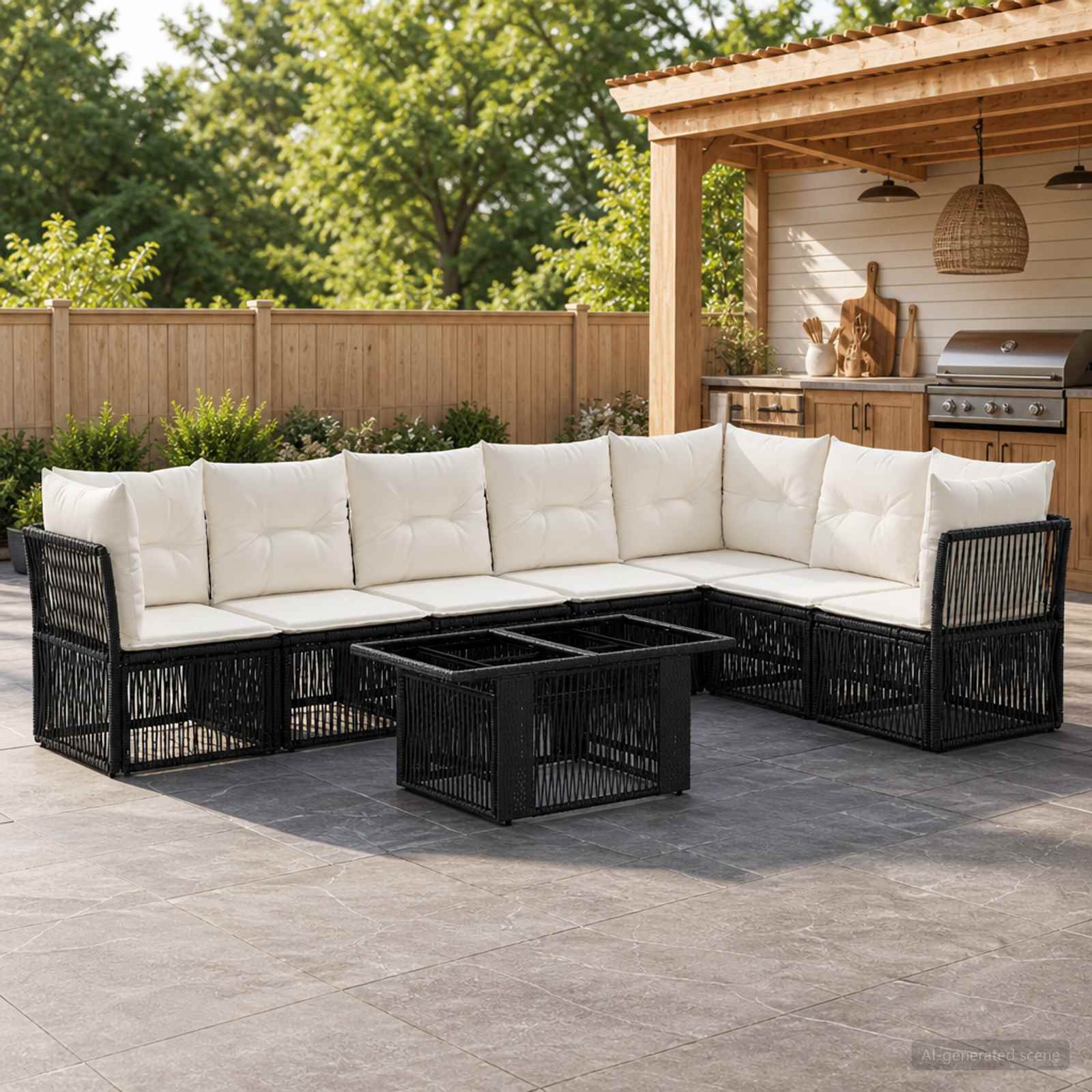 Gartensofa-set 8 stk. Schwarz Poly-Rattan