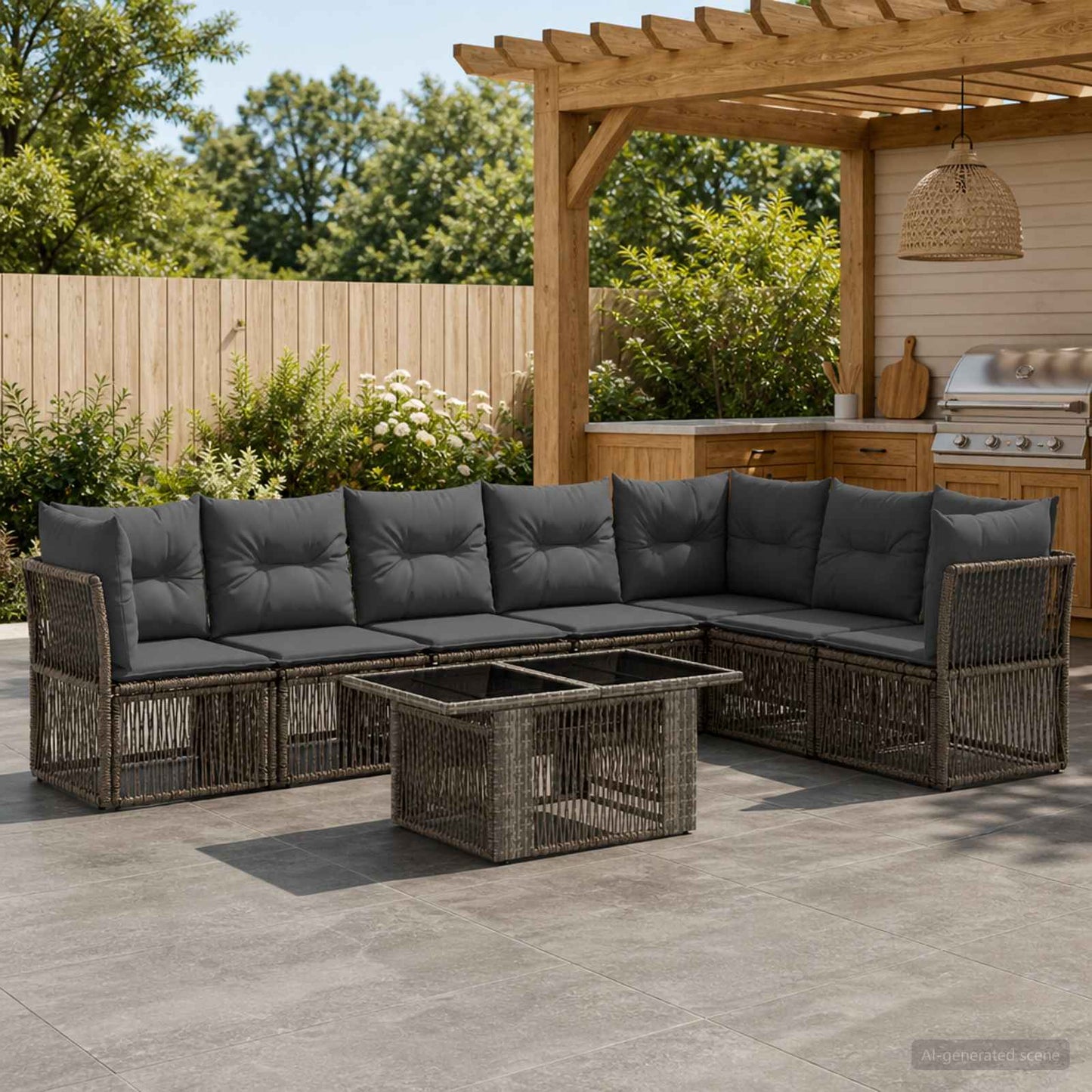 Gartensofa-set 8 stk. Grau Poly-Rattan