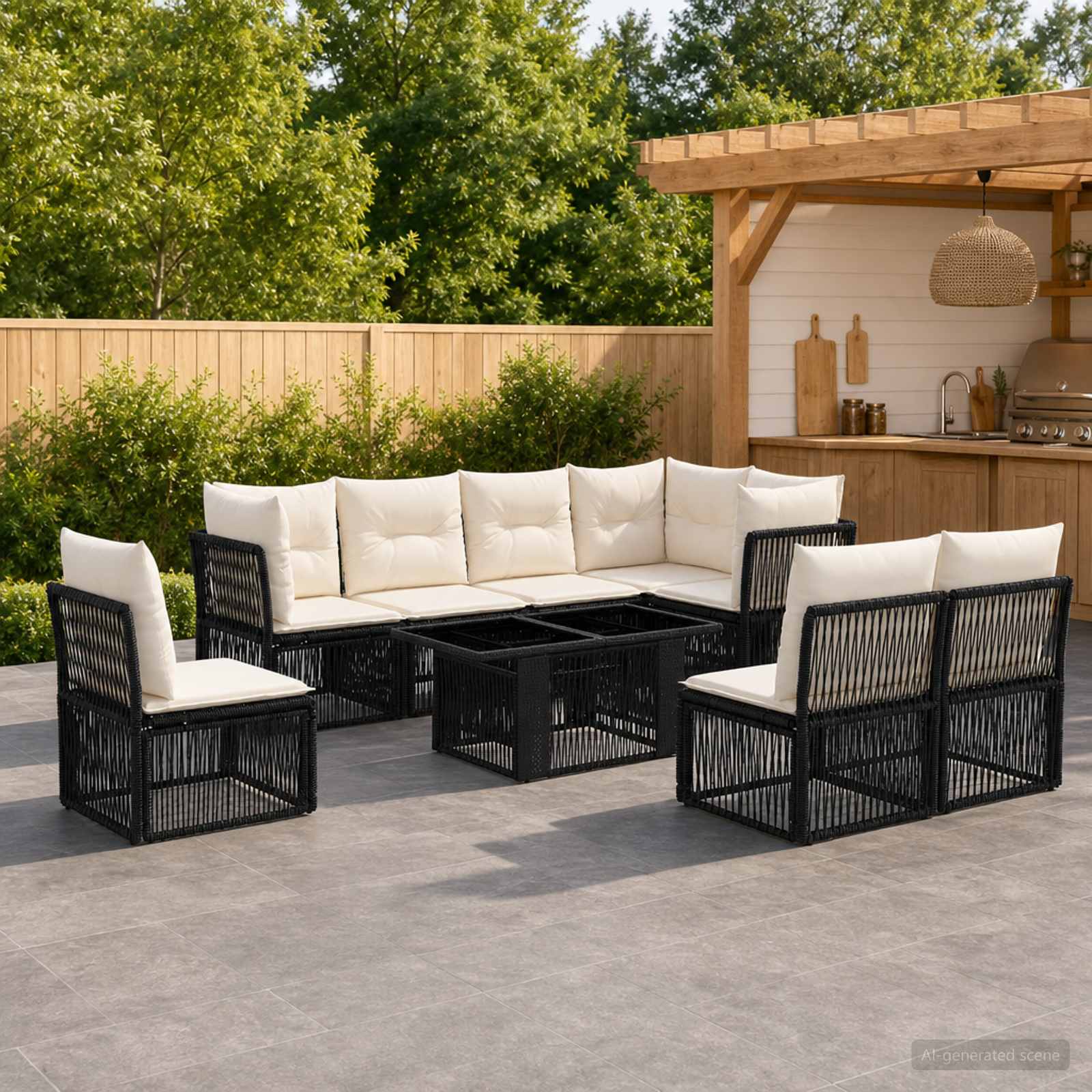 Gartensofa-set 9 stk. Schwarz Poly-Rattan