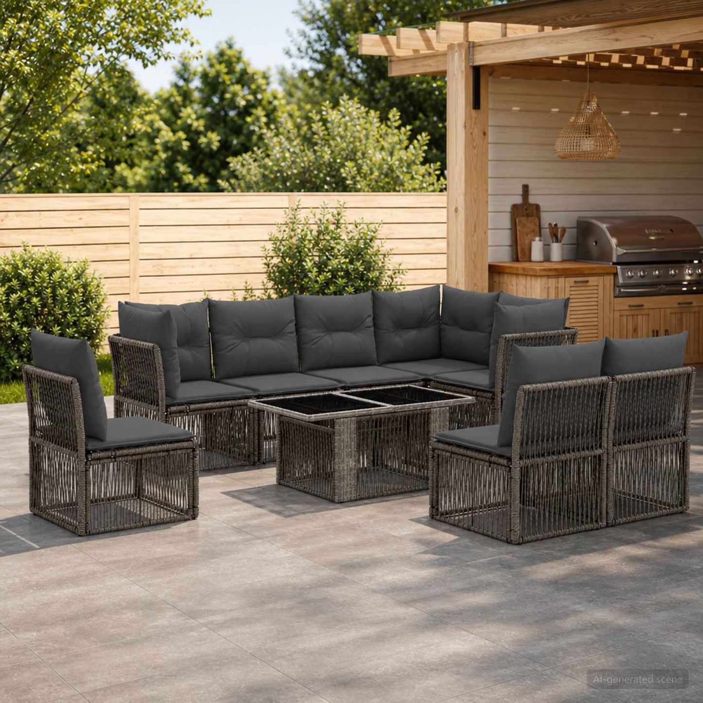 Gartensofa-set 9 stk. Grau Poly-Rattan