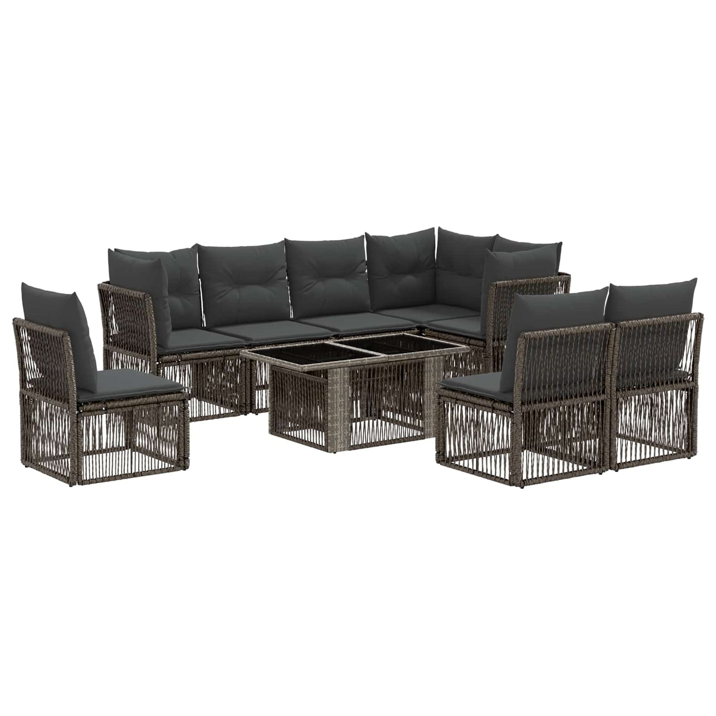 Gartensofa-set 9 stk. Grau Poly-Rattan
