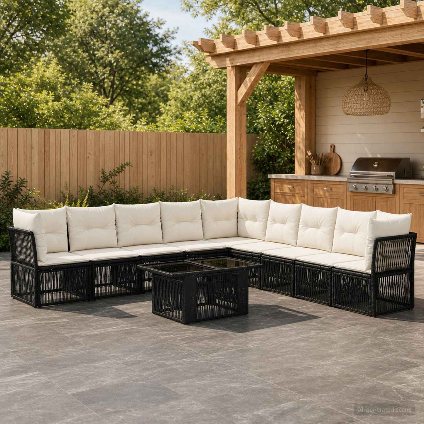 Gartensofa-set 10 stk. Schwarz Poly-Rattan