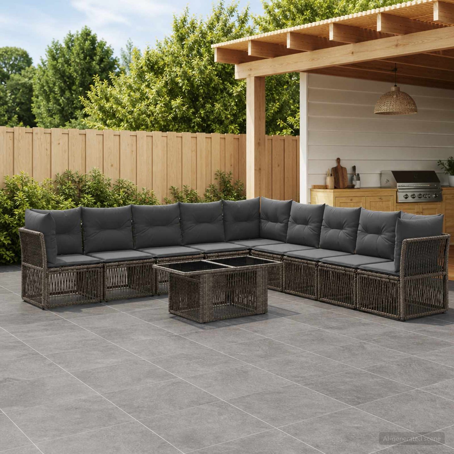 Gartensofa-set 10 stk. Grau Poly-Rattan