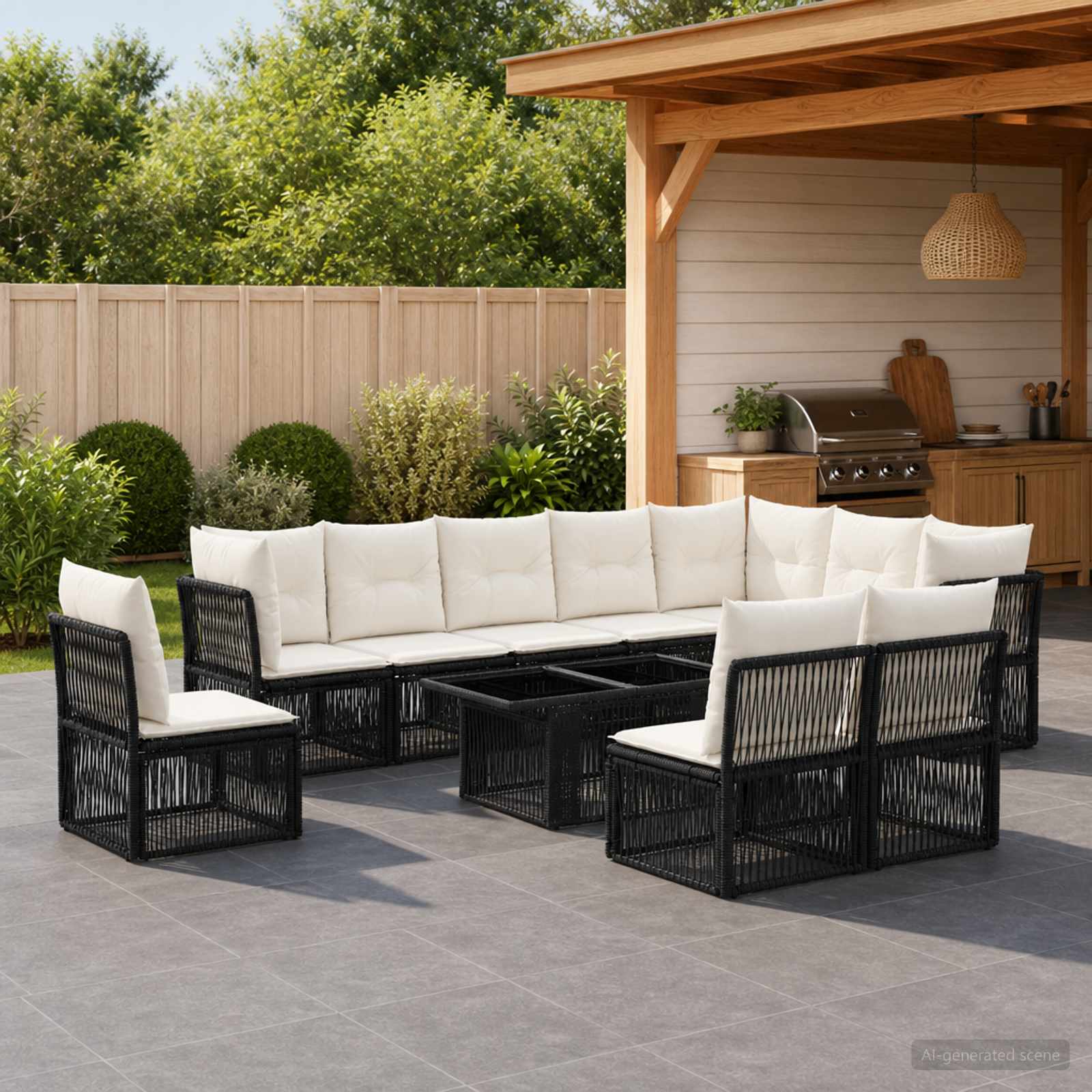 Gartensofa-set 11 stk. Schwarz Poly-Rattan