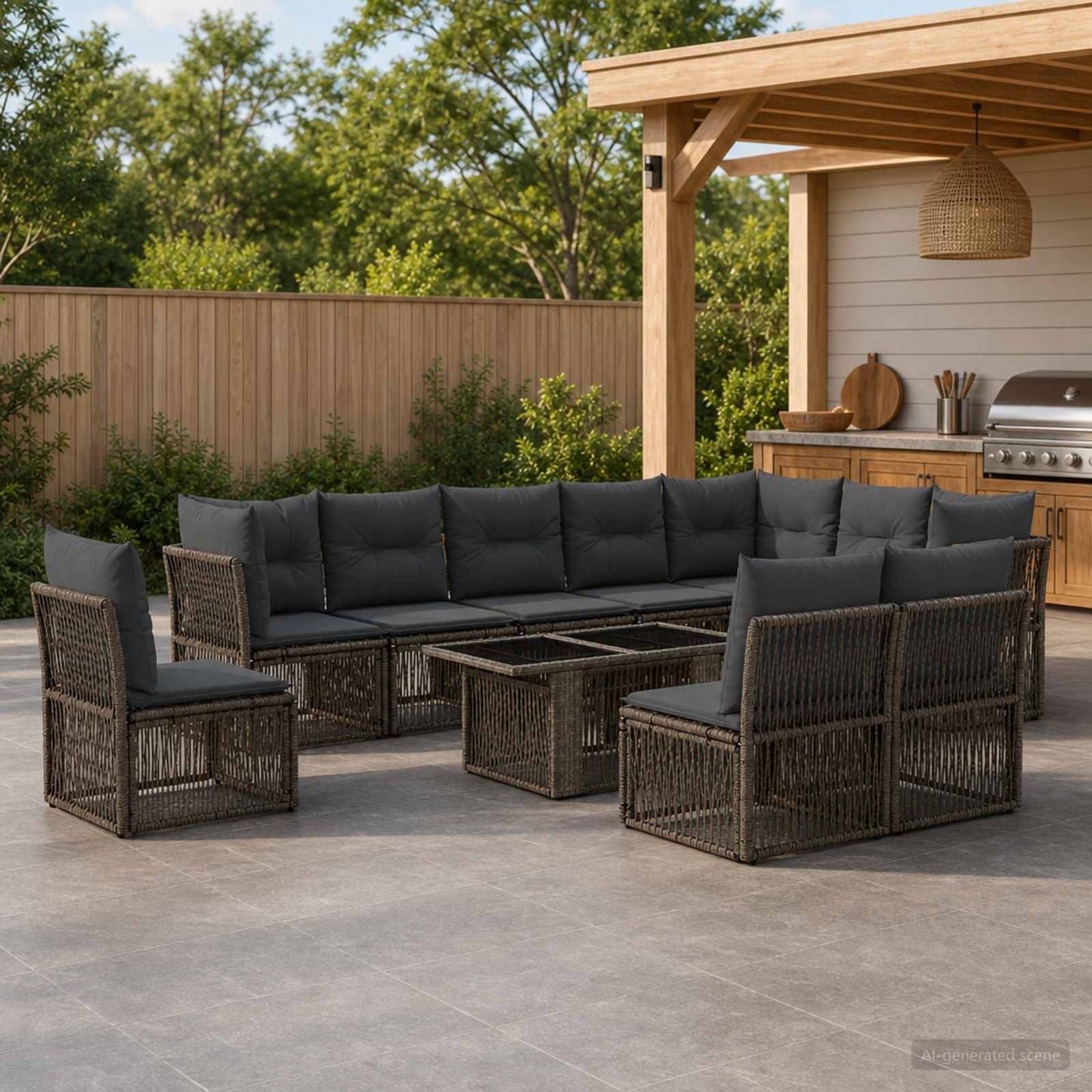 Gartensofa-set 11 stk. Grau Poly-Rattan
