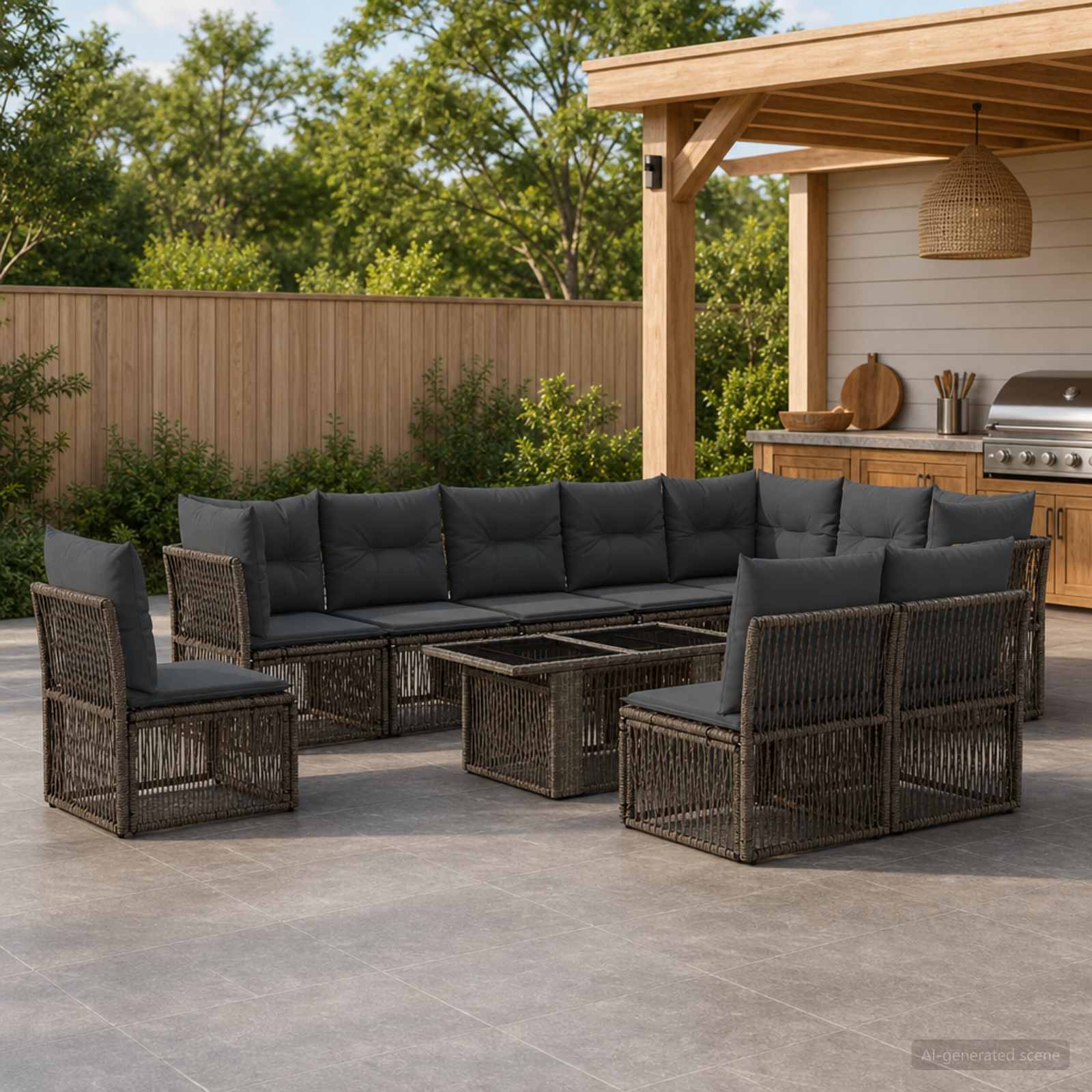 Gartensofa-set 11 stk. Grau Poly-Rattan