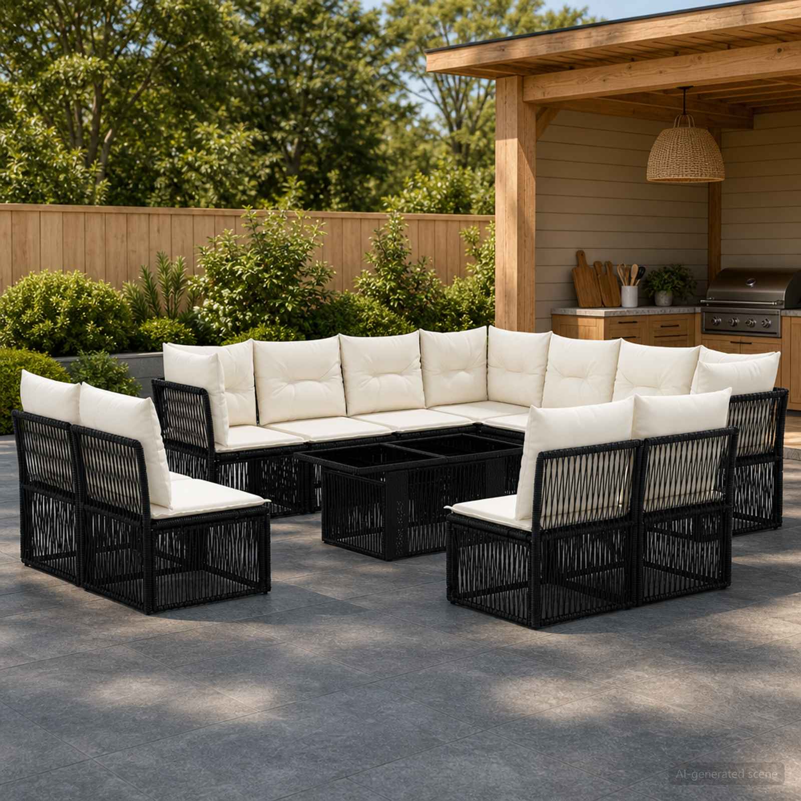 Gartensofa-set 12 stk. Schwarz Poly-Rattan
