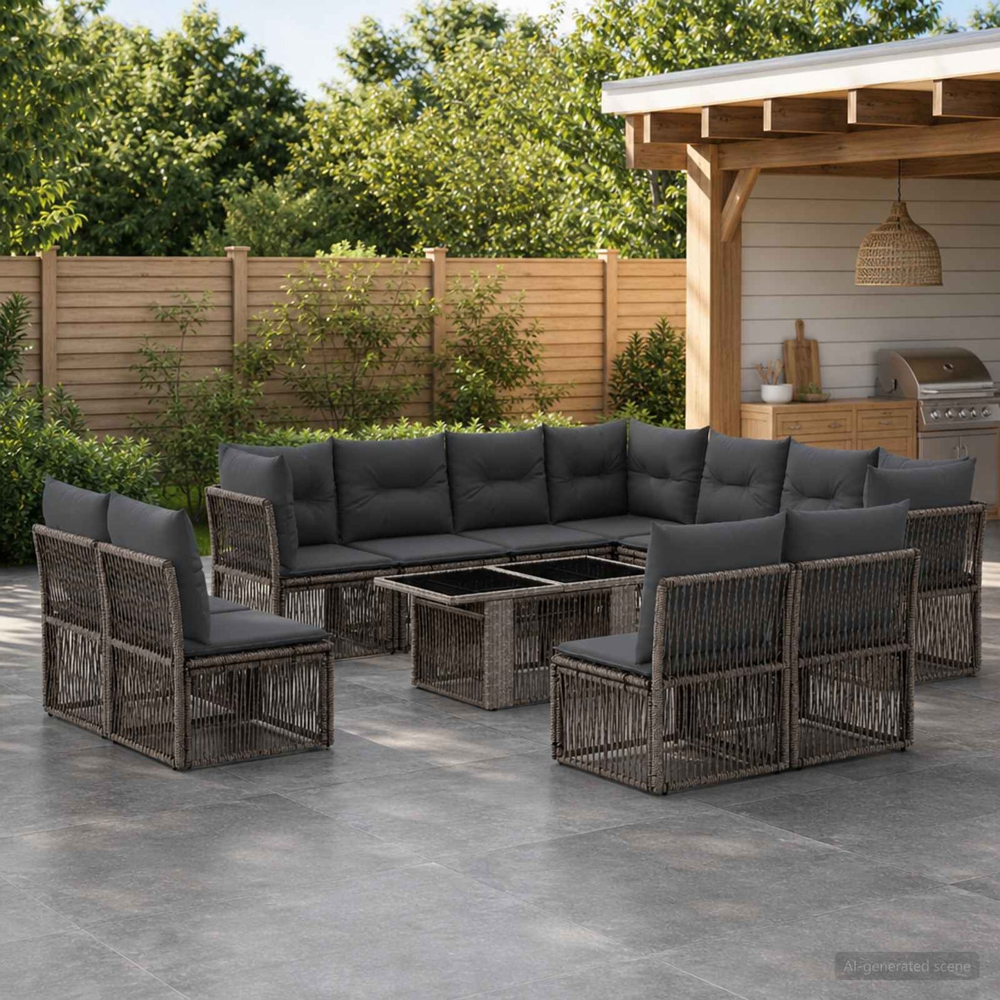 Gartensofa-set 12 stk. Grau Poly-Rattan