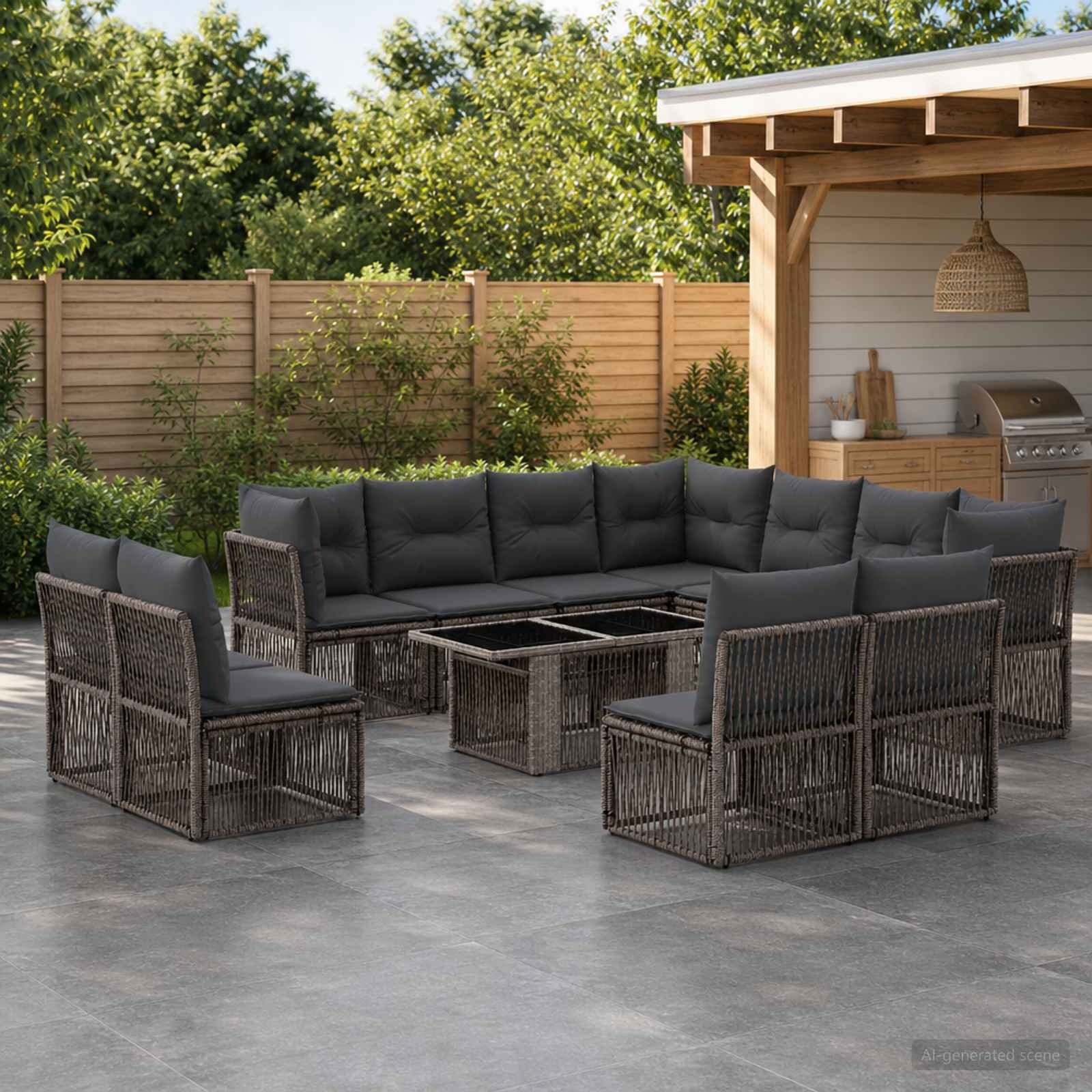 Gartensofa-set 12 stk. Grau Poly-Rattan