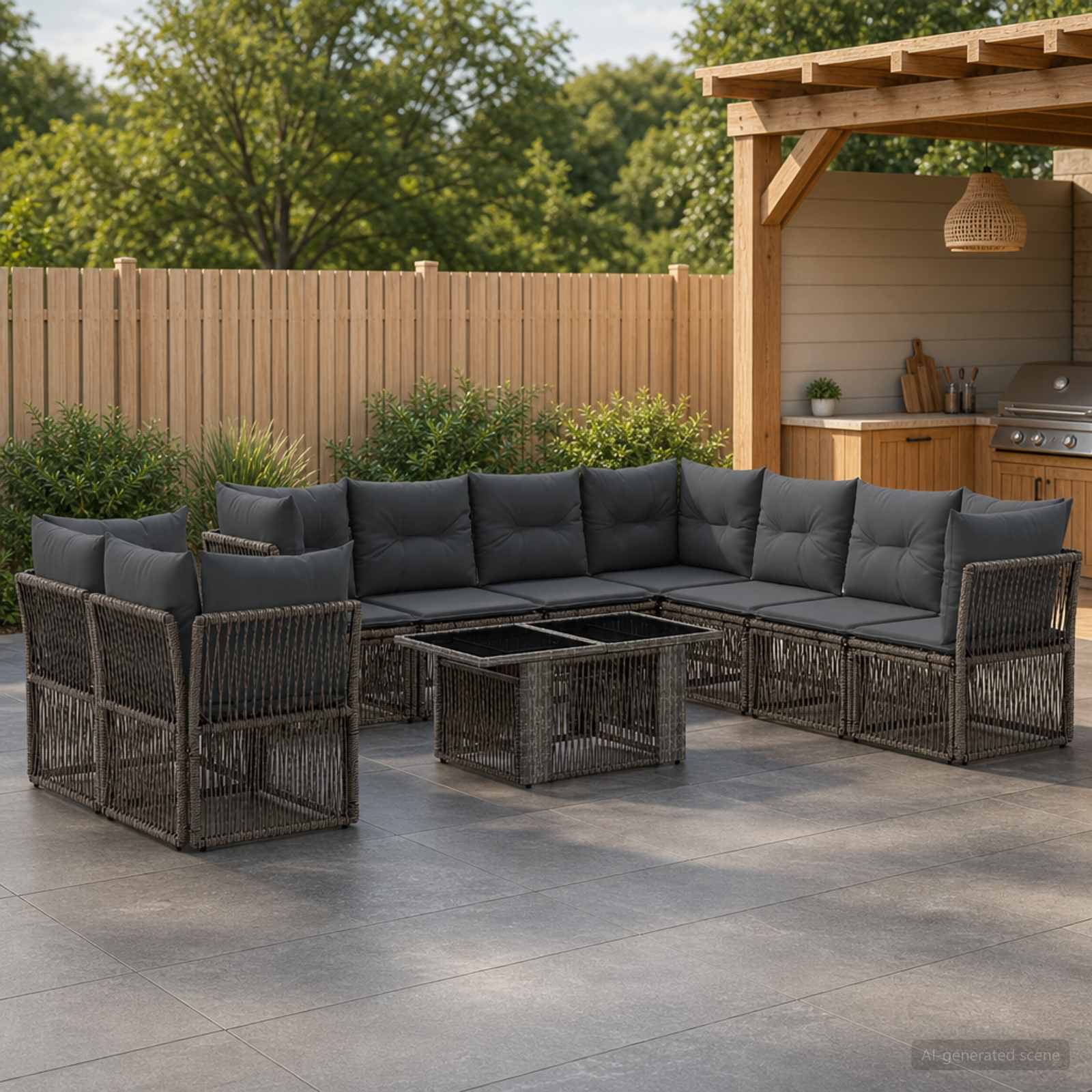 Gartensofa-set 10 stk. Grau Poly-Rattan
