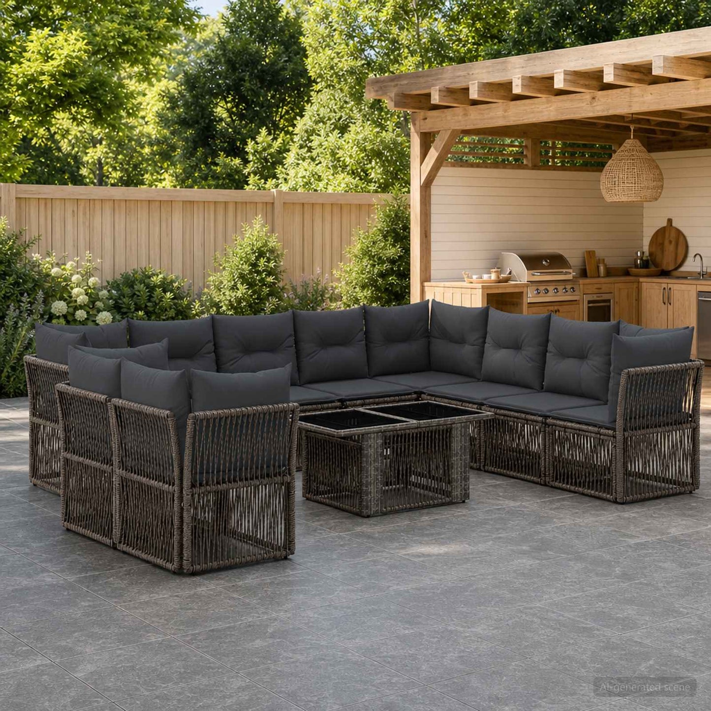 Gartensofa-set 11 stk. Grau Poly-Rattan