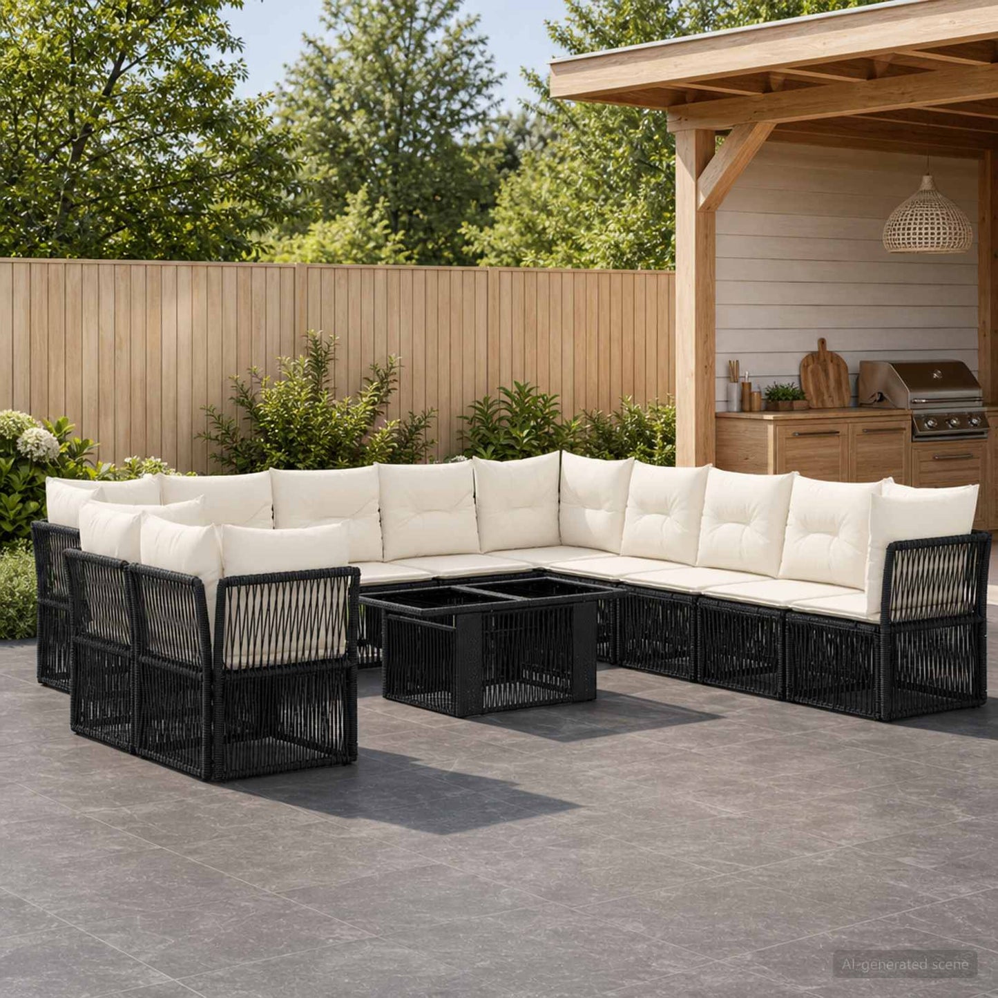 Gartensofa-set 12 stk. Schwarz Poly-Rattan