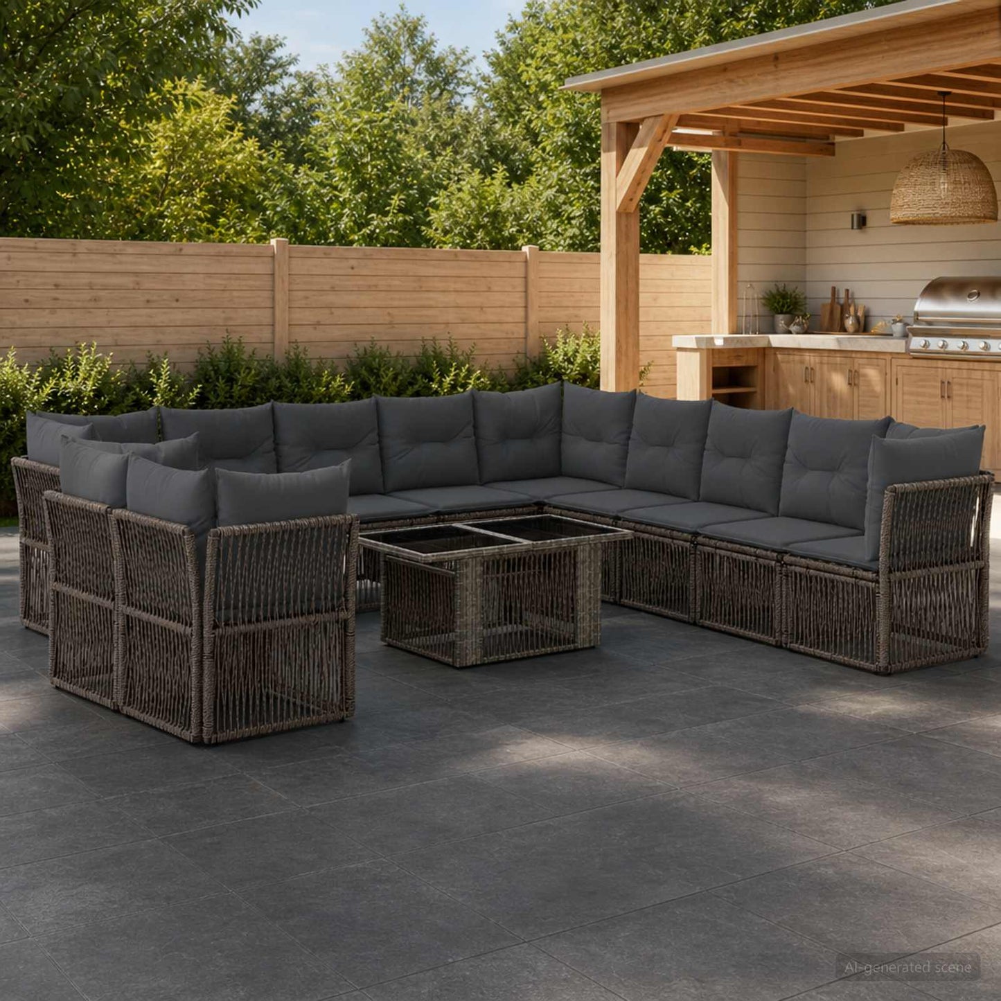 Gartensofa-set 12 stk. Grau Poly-Rattan