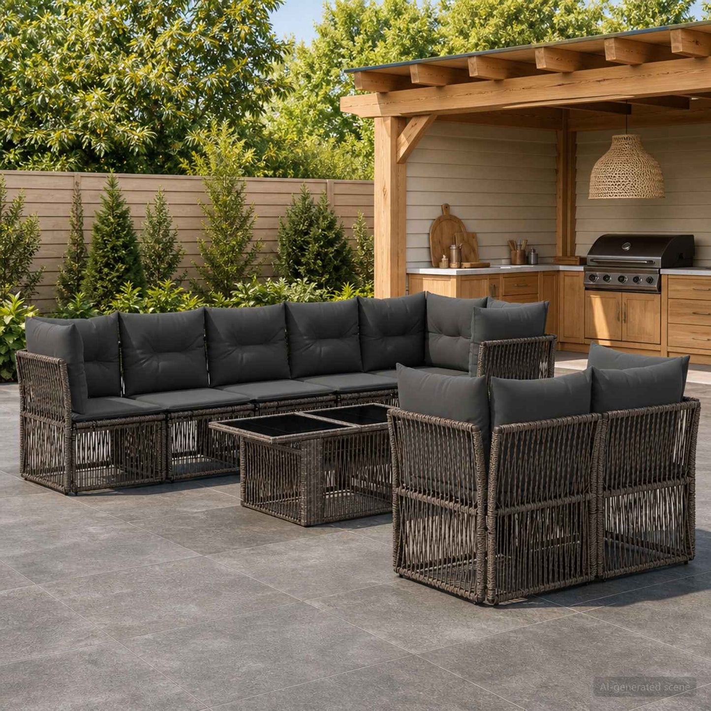 Gartensofa-set 8 stk. Grau Poly-Rattan