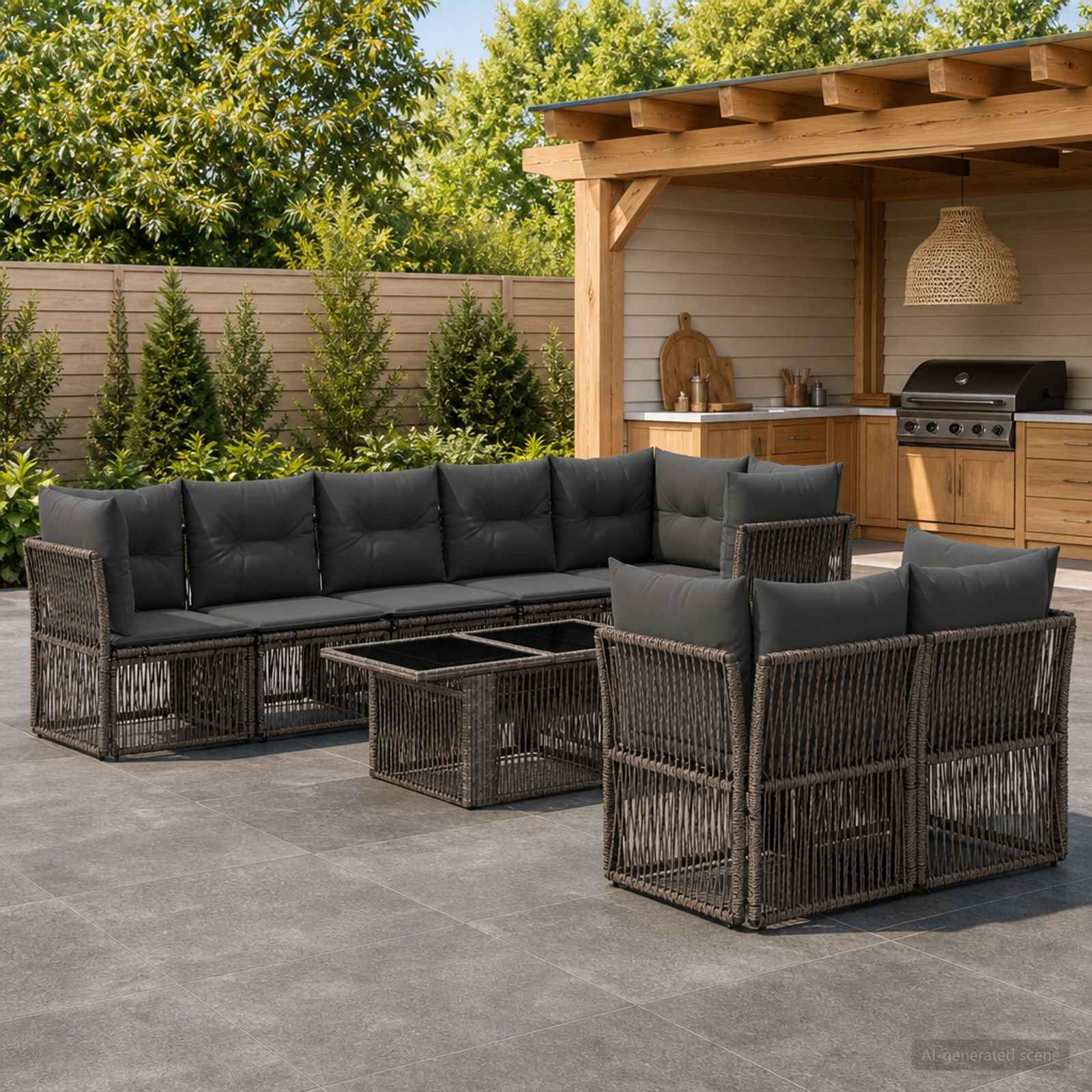 Gartensofa-set 8 stk. Grau Poly-Rattan
