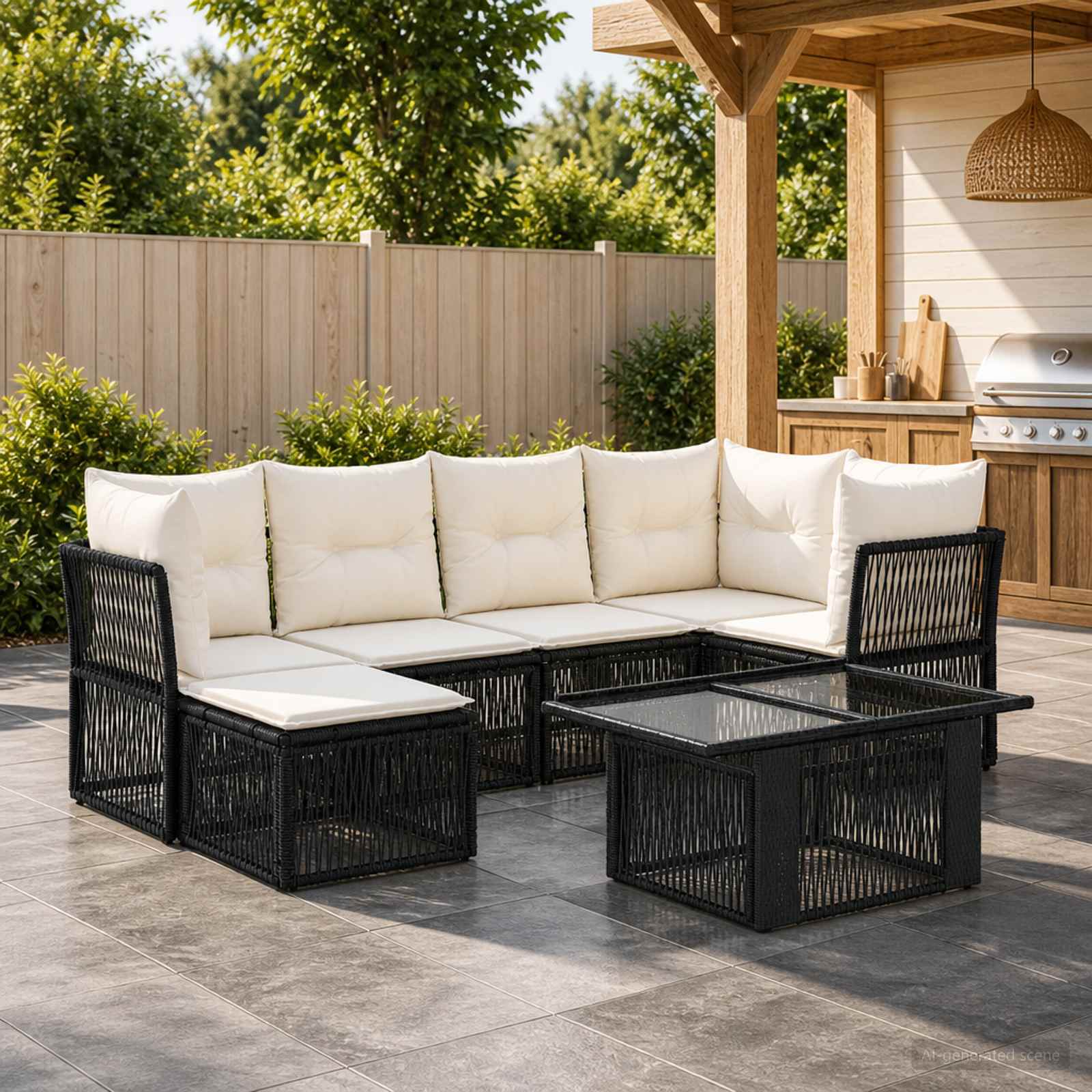 Gartensofa-set 7 stk. Schwarz Poly-Rattan