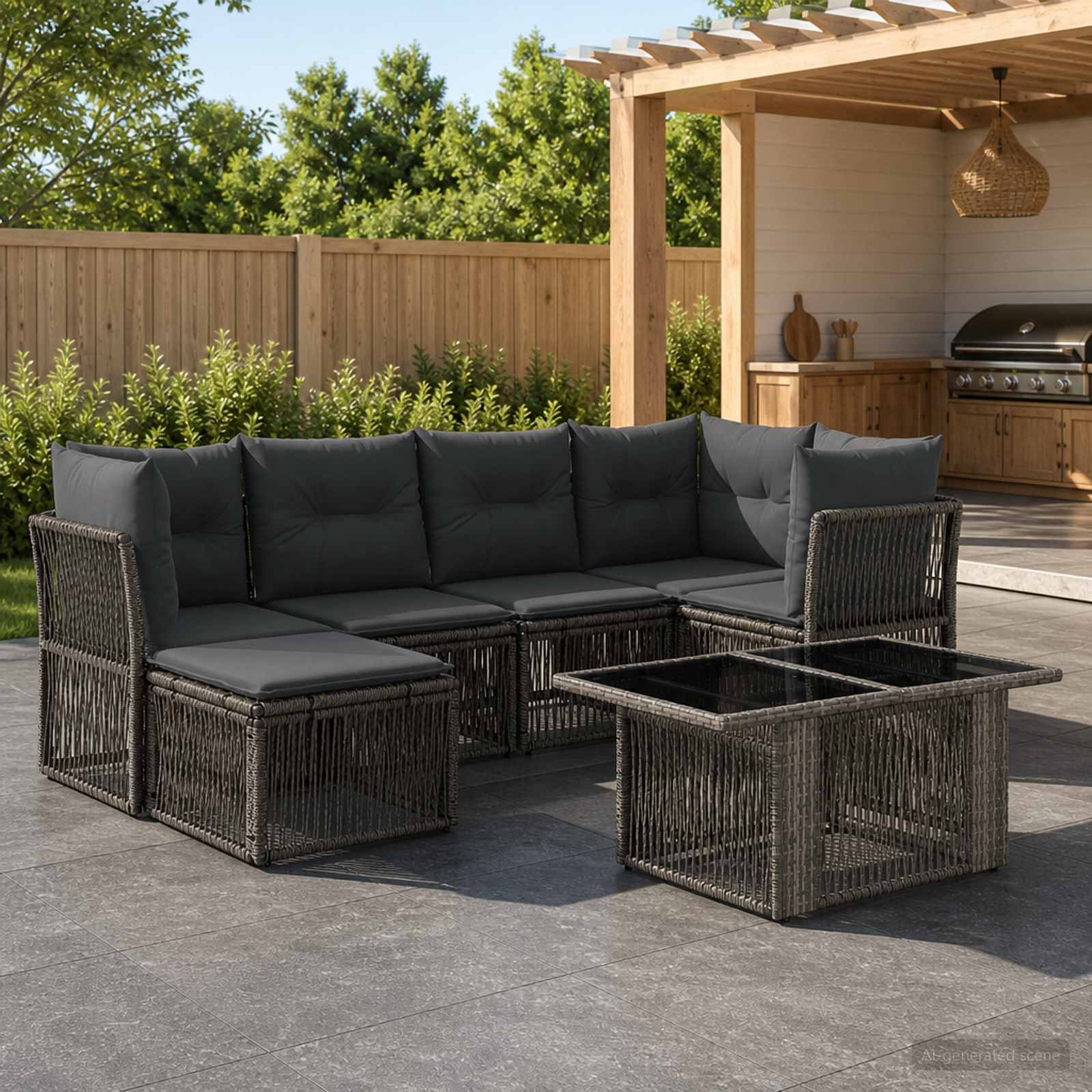 Gartensofa-set 7 stk. Grau Poly-Rattan