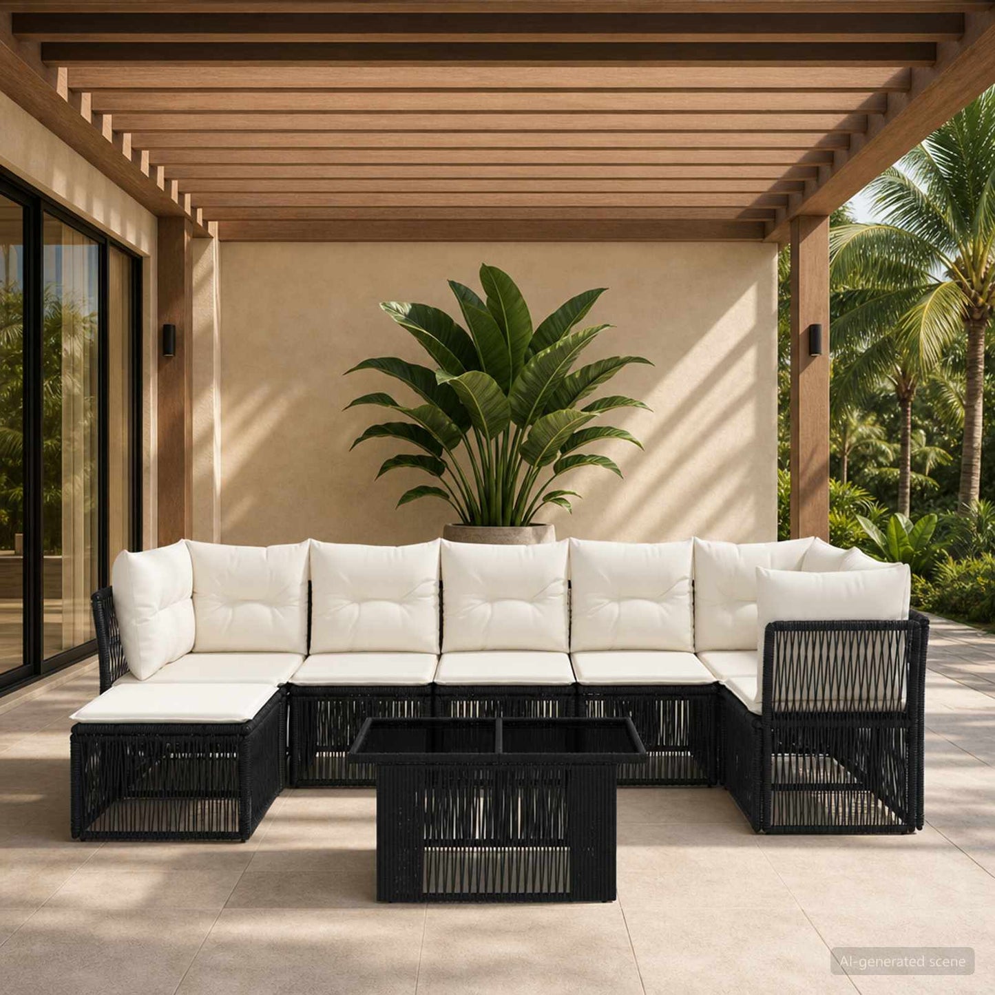 Gartensofa-set 8 stk. Schwarz Poly-Rattan