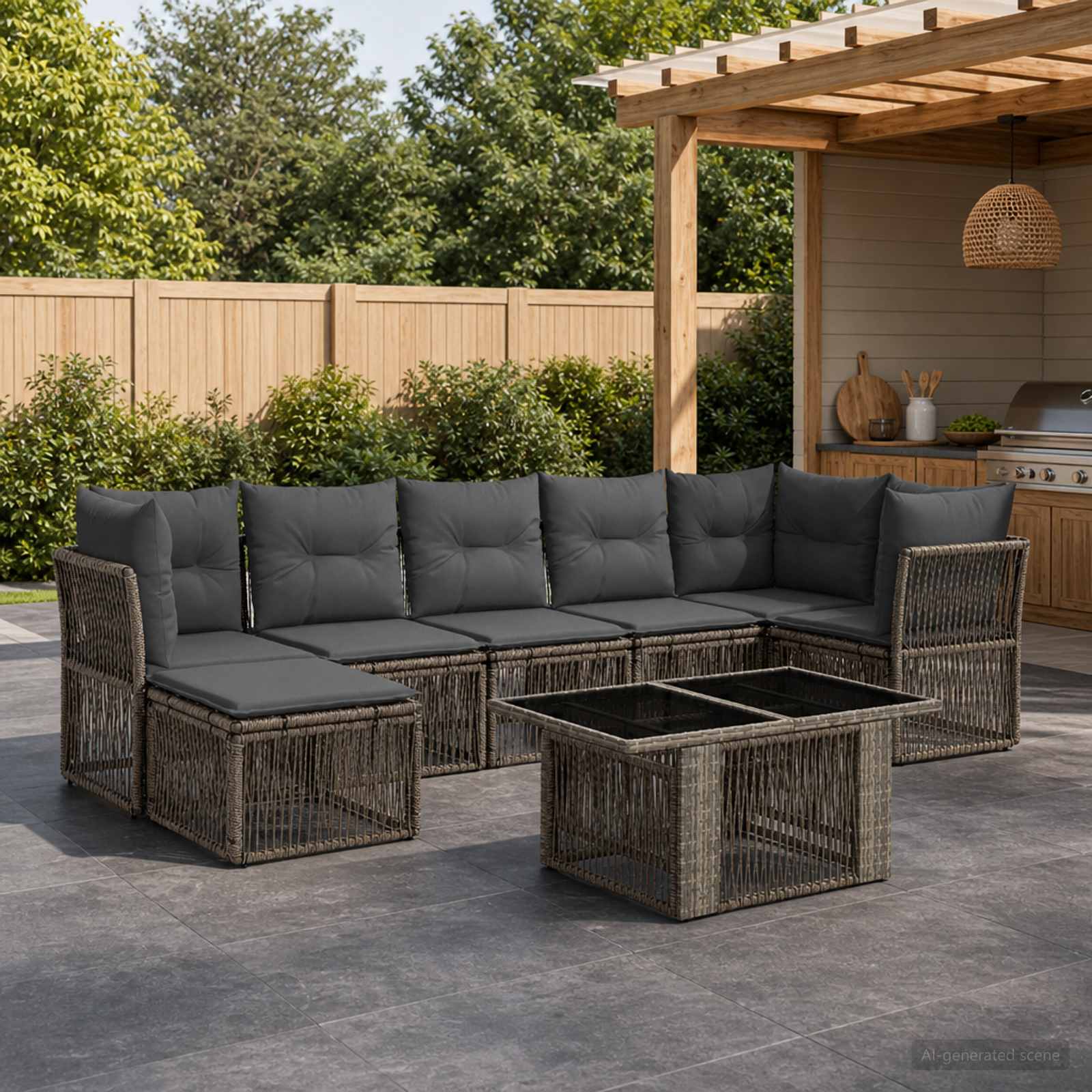 Gartensofa-set 8 stk. Grau Poly-Rattan