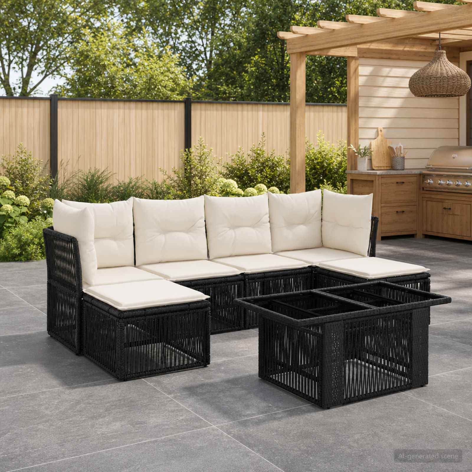 Gartensofa-set 7 stk. Schwarz Poly-Rattan