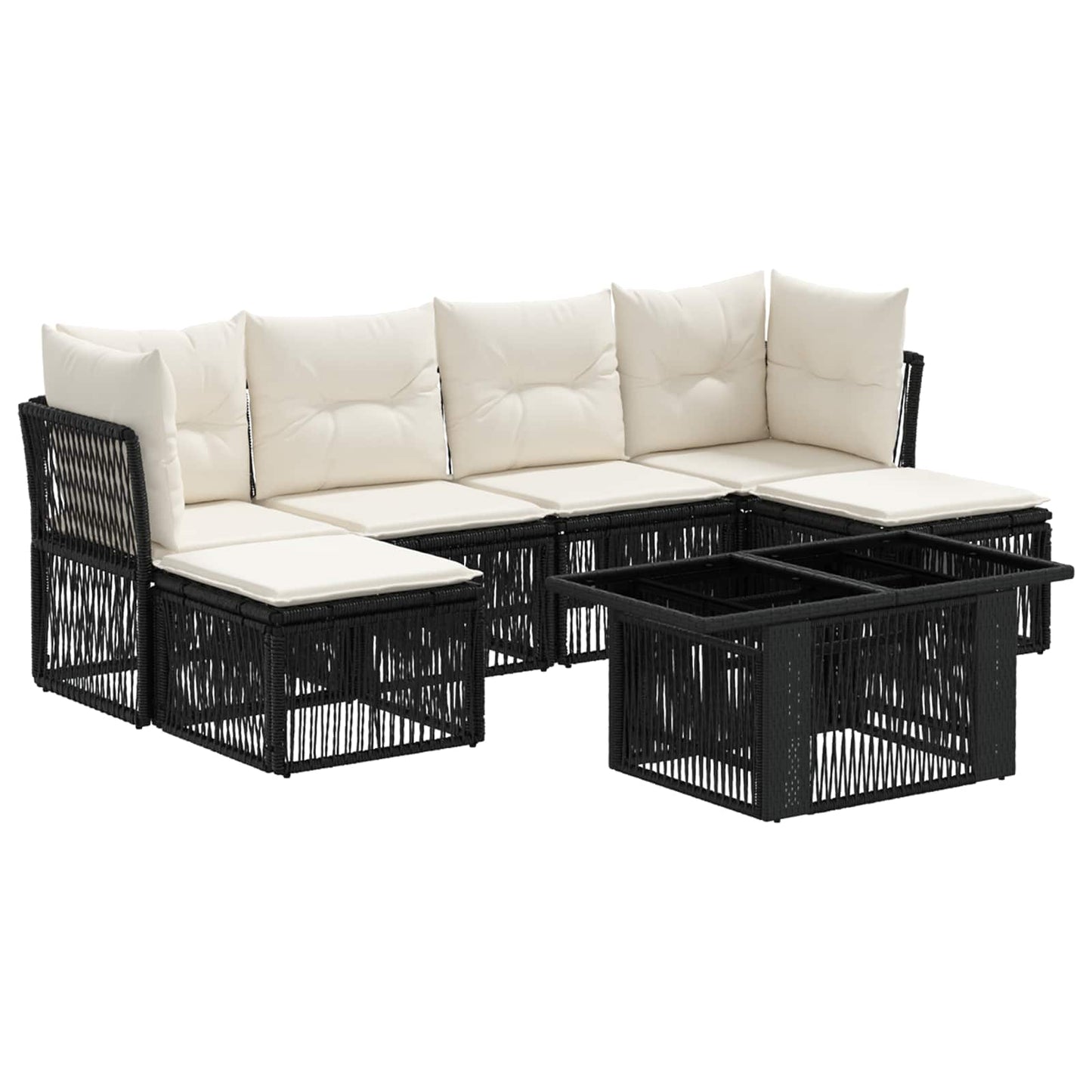 Gartensofa-set 7 stk. Schwarz Poly-Rattan