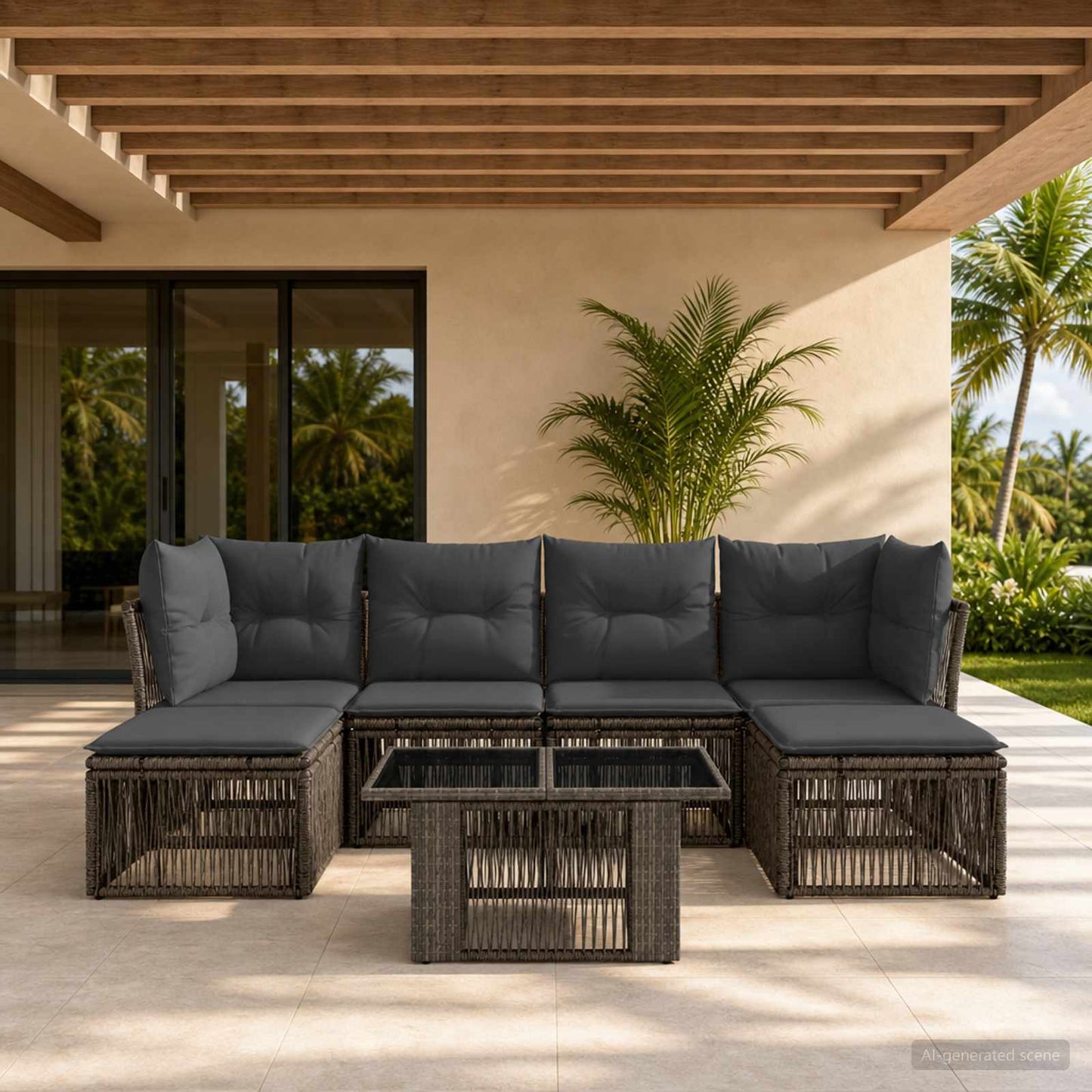Gartensofa-set 7 stk. Grau Poly-Rattan