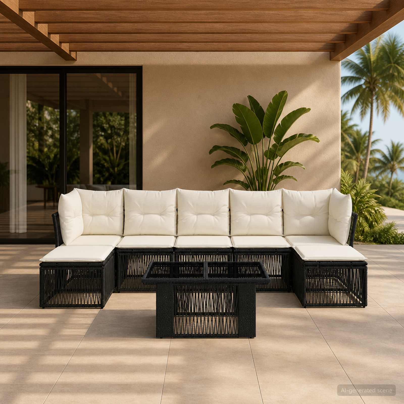 Gartensofa-set 8 stk. Schwarz Poly-Rattan